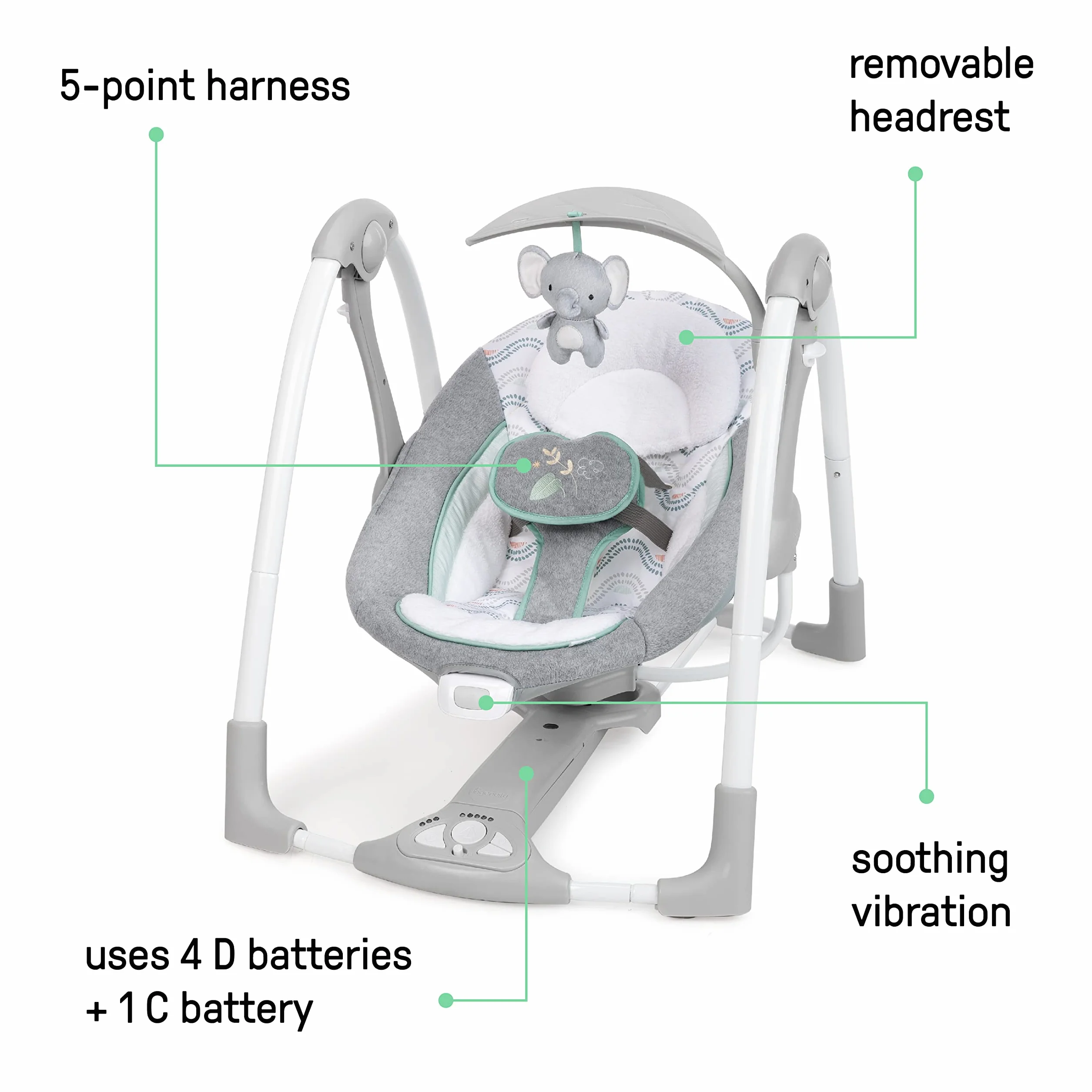 Ingenuity Huśtawka dziecięca 2 w 1 elektryczna przenośna wibracje odgłosy natury 0-9 miesięcy 9 kg