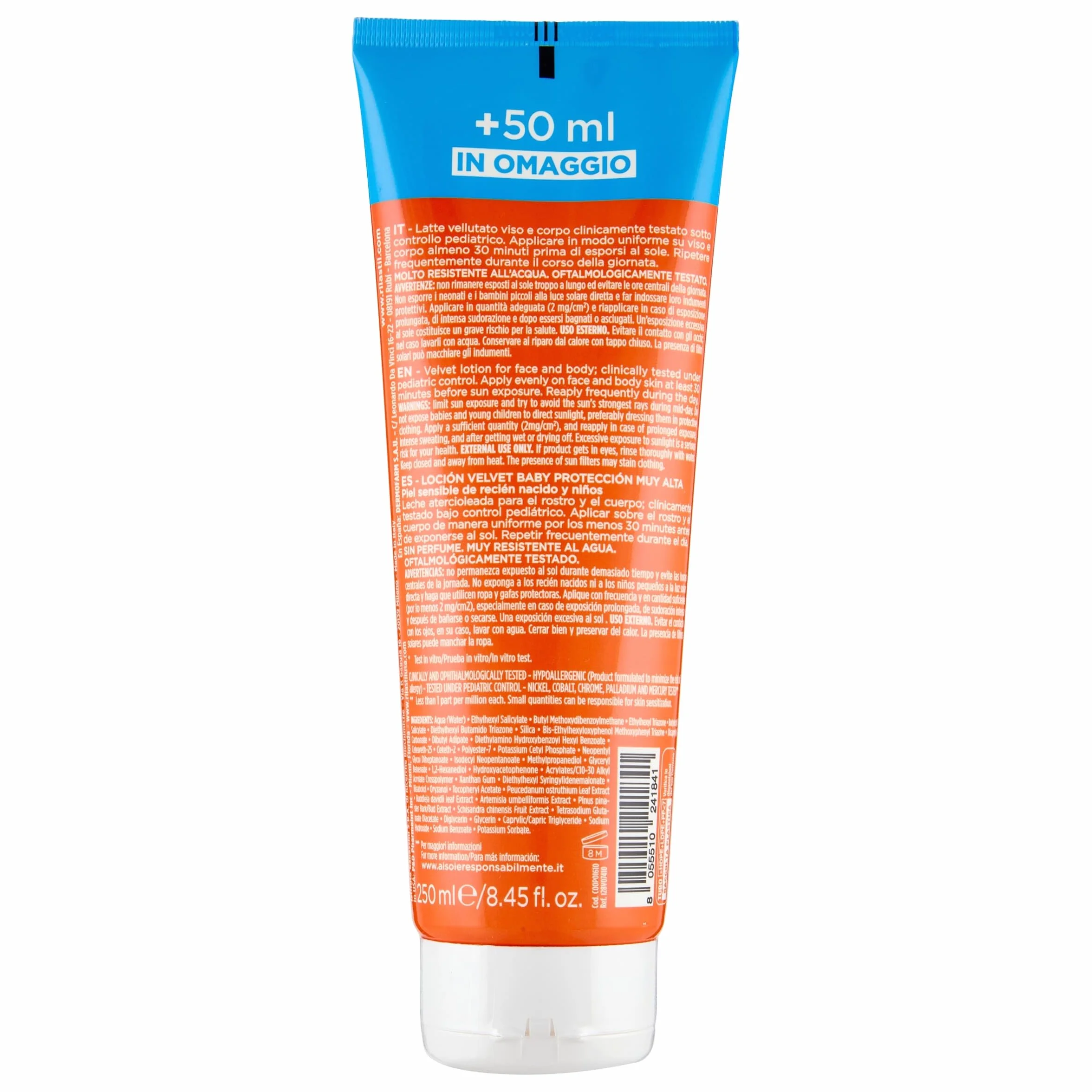 Rilastil Sun System Baby Latte aksamit z filtrem przeciwsłonecznym SPF50+ 250 ml