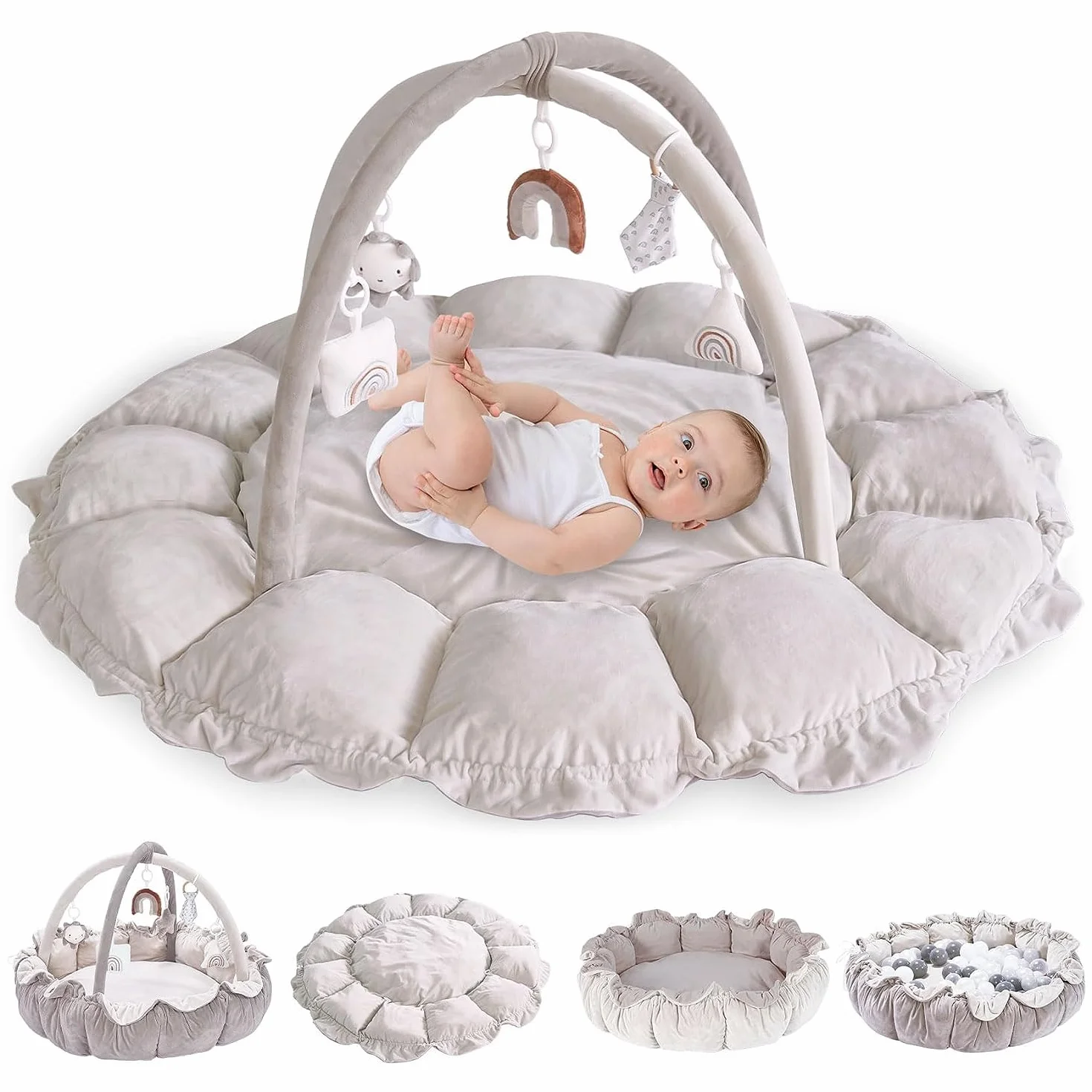 5 w 1 Siłownia Noworodka Wielofunkcyjna,Siłownia dla niemowląt z 5 zabawkami,Mata do zabawy dla dzieci Ewolucyjna siłownia Noworodka Siłownia Dzieci Tummy Time,Antypoślizgowa Zagęszczona