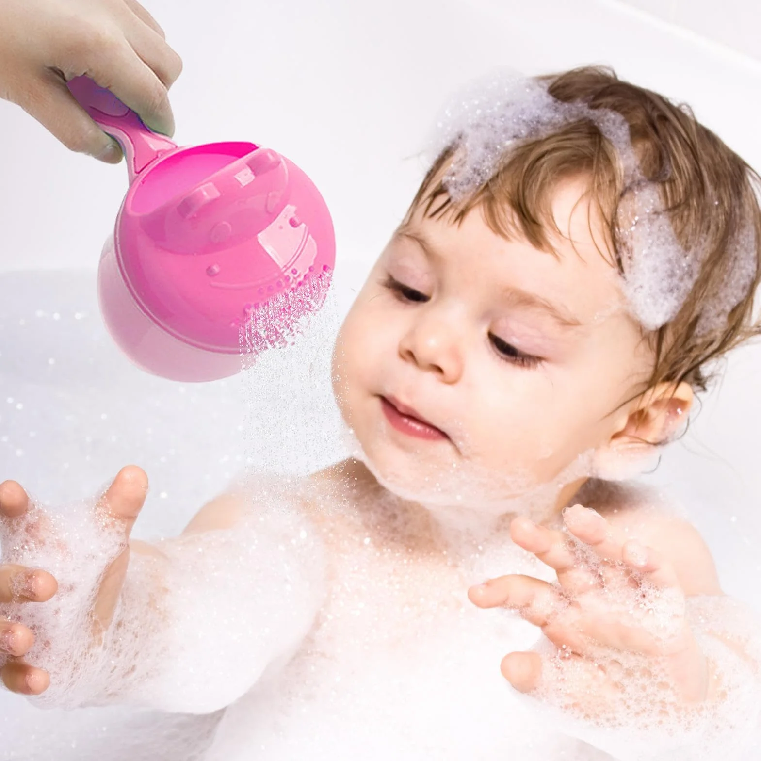 Baby Bath Cup, Toddler Rinse Jug, Cartoon Pourer Design, Thickened Safety Feature for Hair Washing and Bathing, Shower Rinsing, Kids Bath Time Acessories 215.17 Inch Pink, Green
