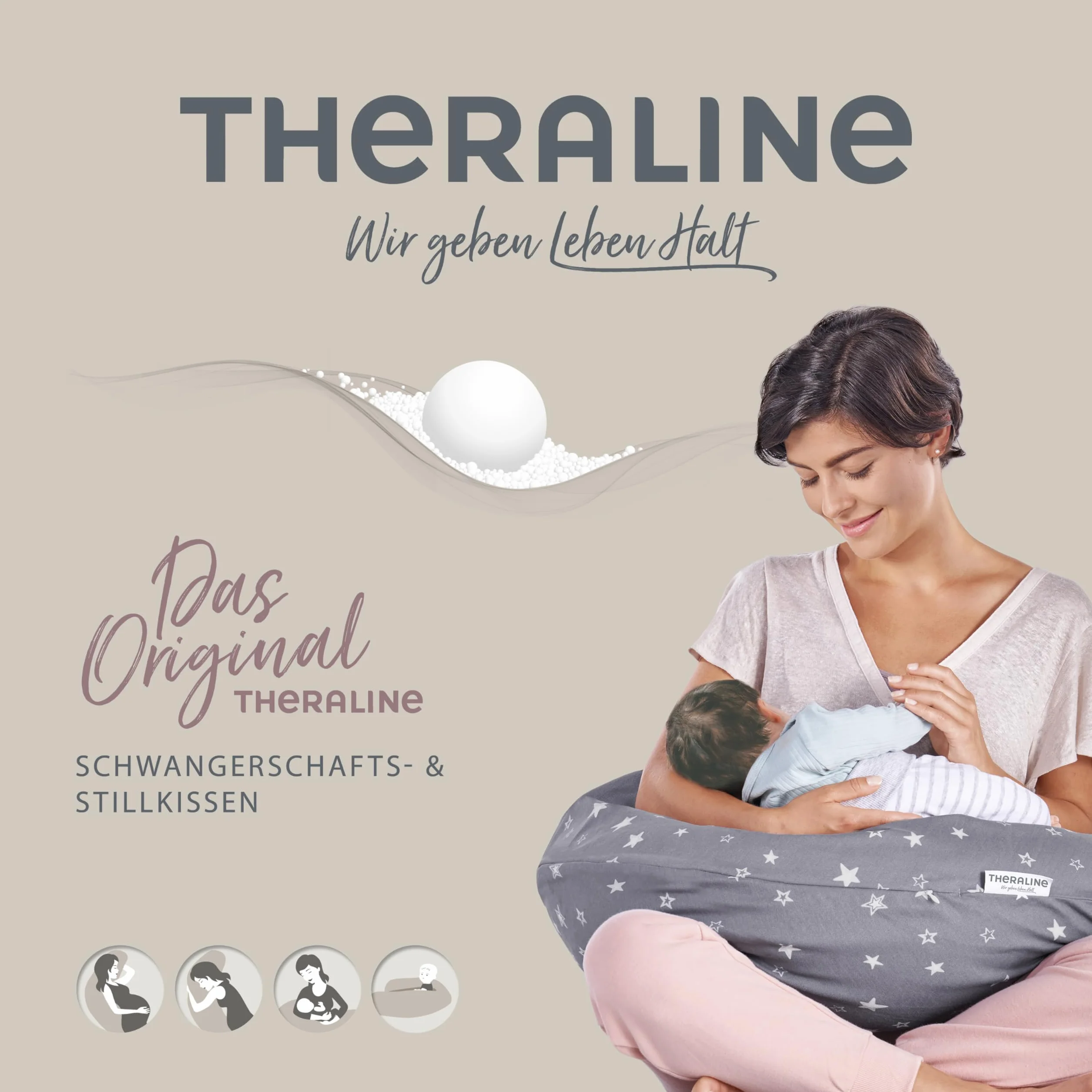 Theraline Idealna poduszka dla kobiet w ciąży i karmienia, szara