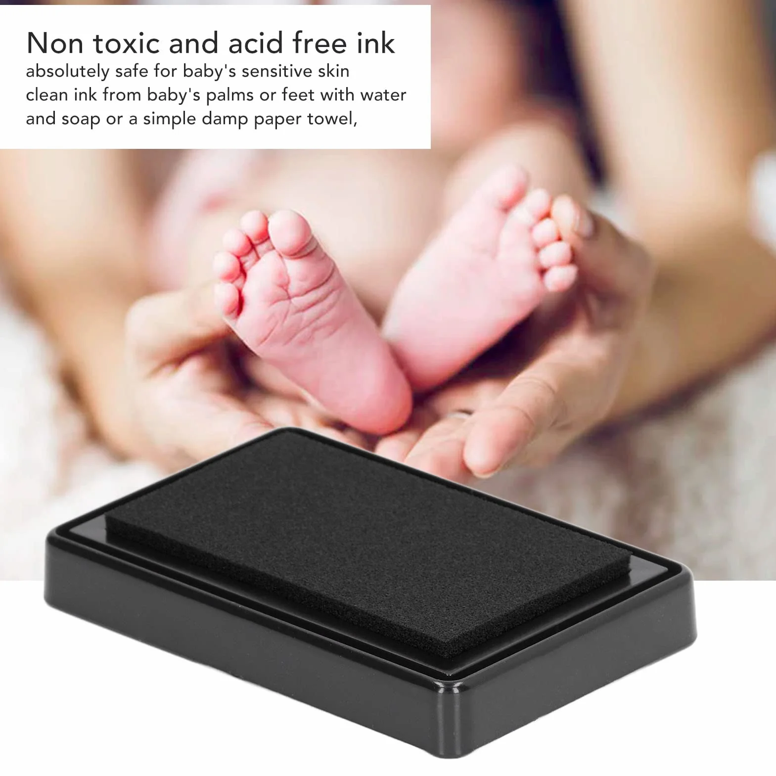 Baby Footprint Ink Pad, Zestaw do Tworzenia śladów Dłoni Wielokrotnego Użytku dla Niemowląt i Zwierząt Domowych(Czarny atrament)