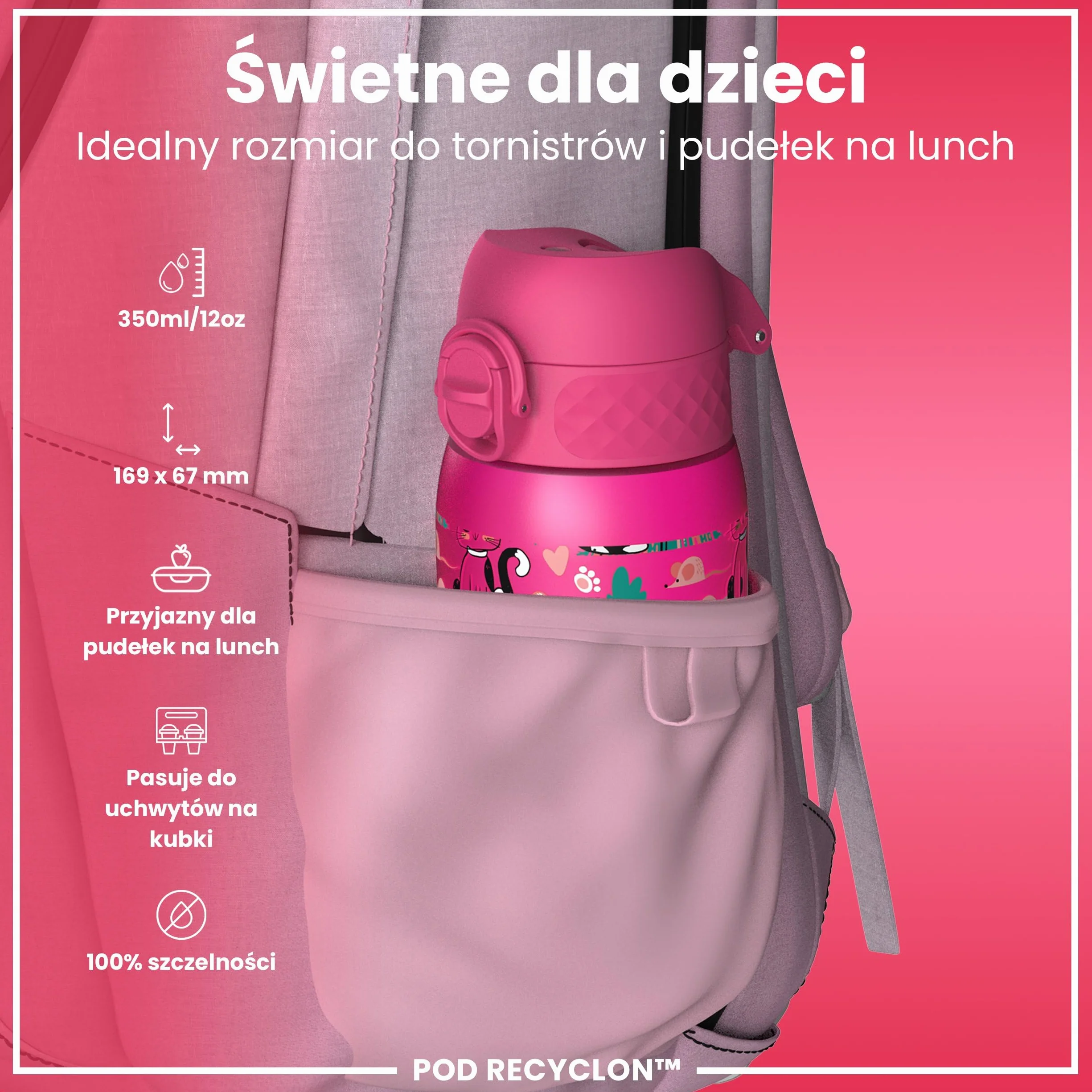 ION8 Butelka dla Dzieci 350 ml Szczelna Bez BPA Łatwa do Otwarcia