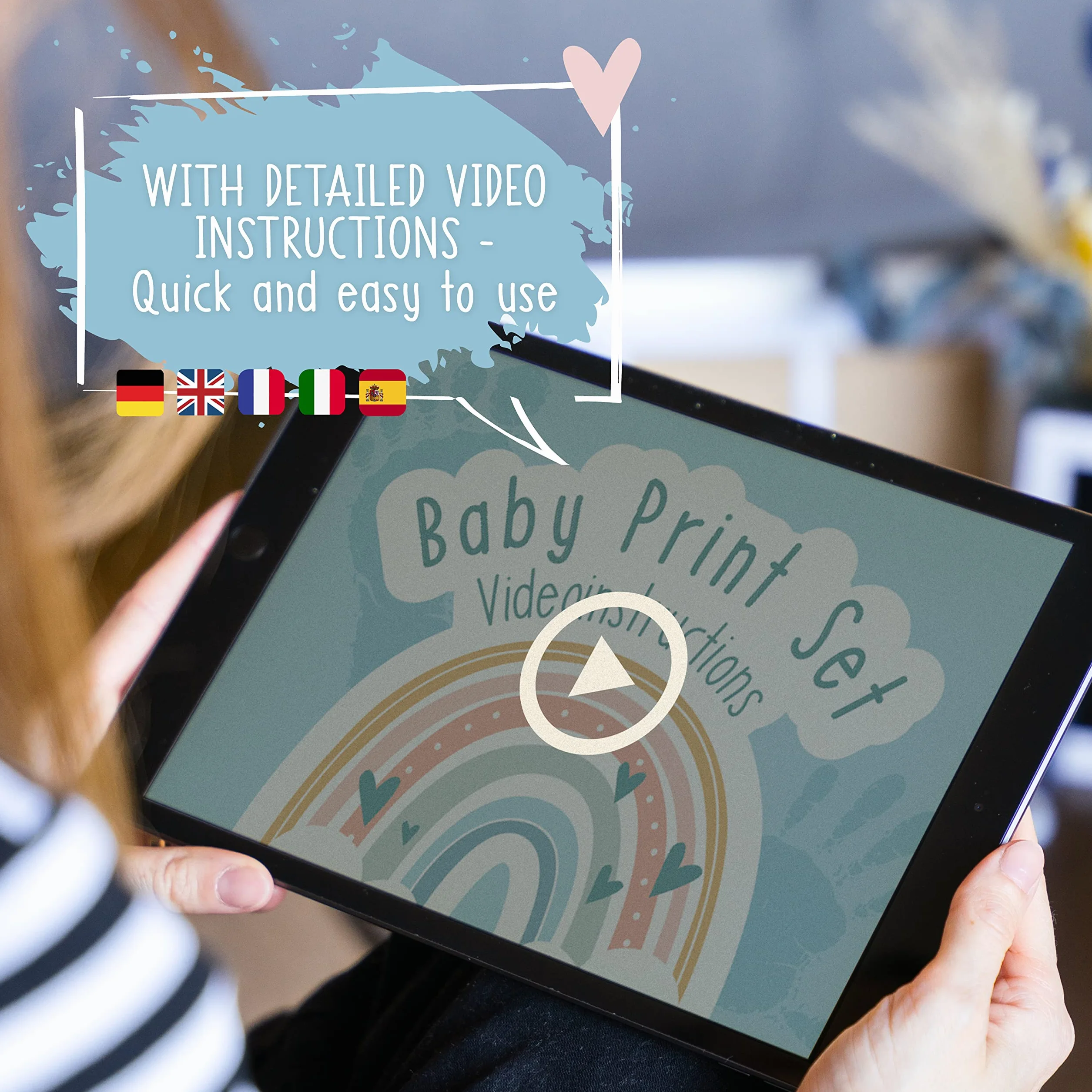 Zestaw odcisków gipsowych dla niemowląt z ramką na zdjęcia - prezent na baby shower (tęczowy)