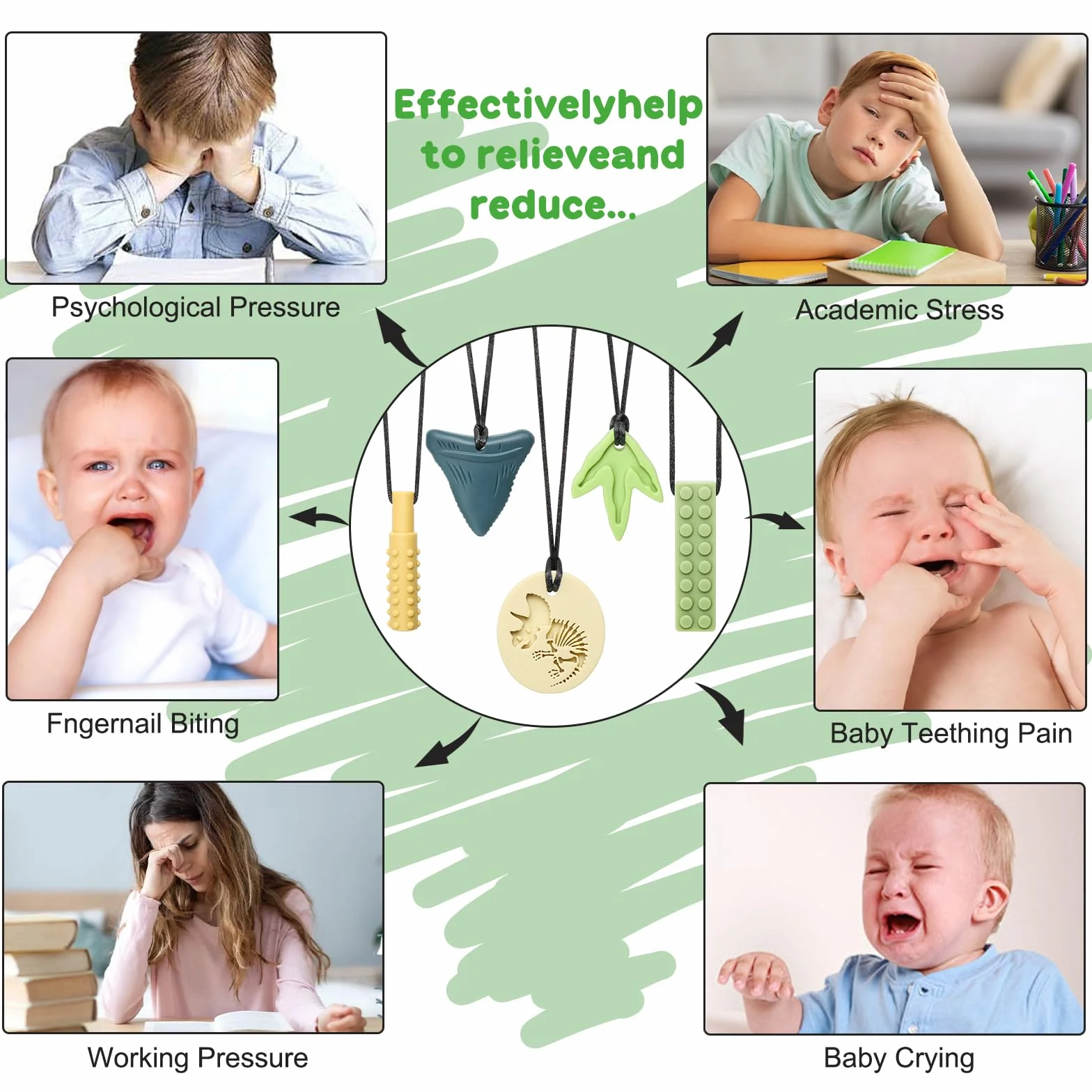 Silikonowy naszyjnik do żucia sensoryczny dla dzieci z autyzmem ADHD 5 szt