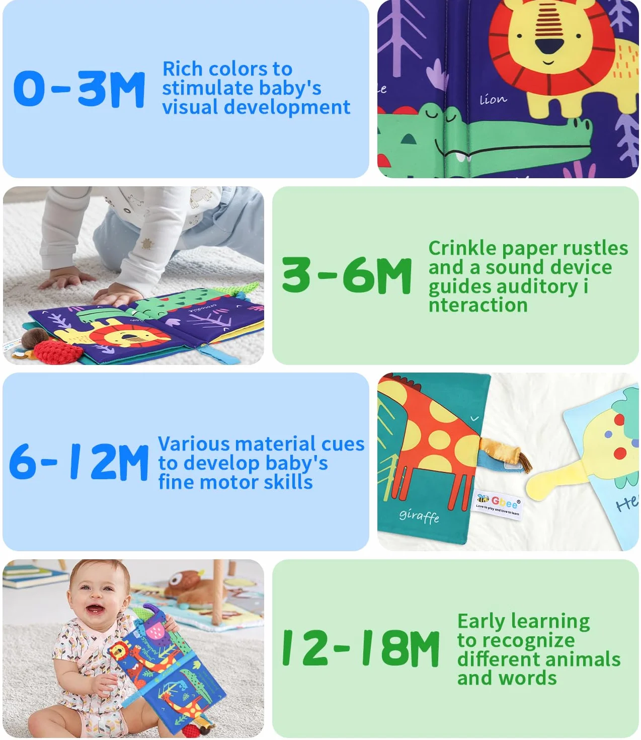 Montessori Quiet Book dla niemowląt 2-częściowy zestaw książka materiałowa z książeczką uczuciami i trzaskającą zabawka sensoryczna 0-6 miesięcy
