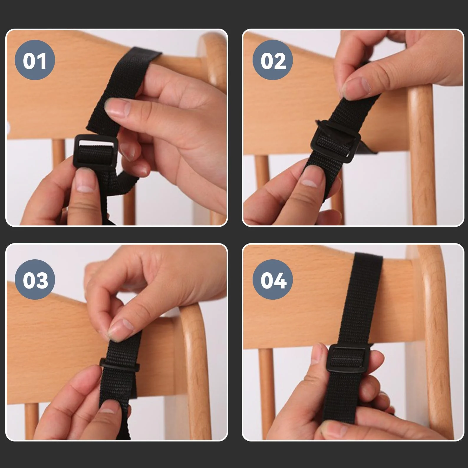 5-punktowy pas bezpieczeństwa regulowany do wysokiego krzesła dla dzieci czarny