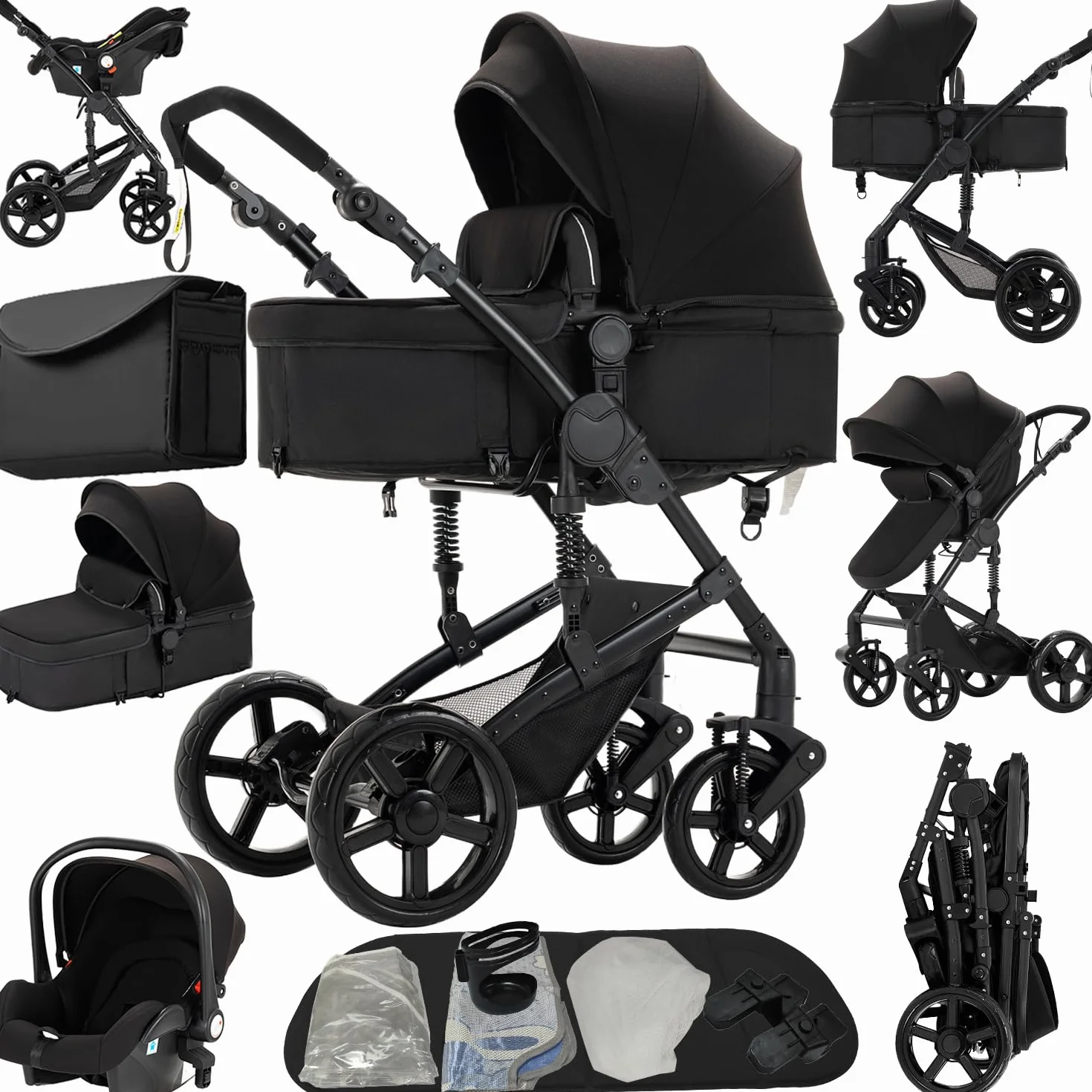 Wózek dziecięcy Reborn 3 w 1 z ramą ze stopu aluminium, dwa odwracalne tryby przesuwania