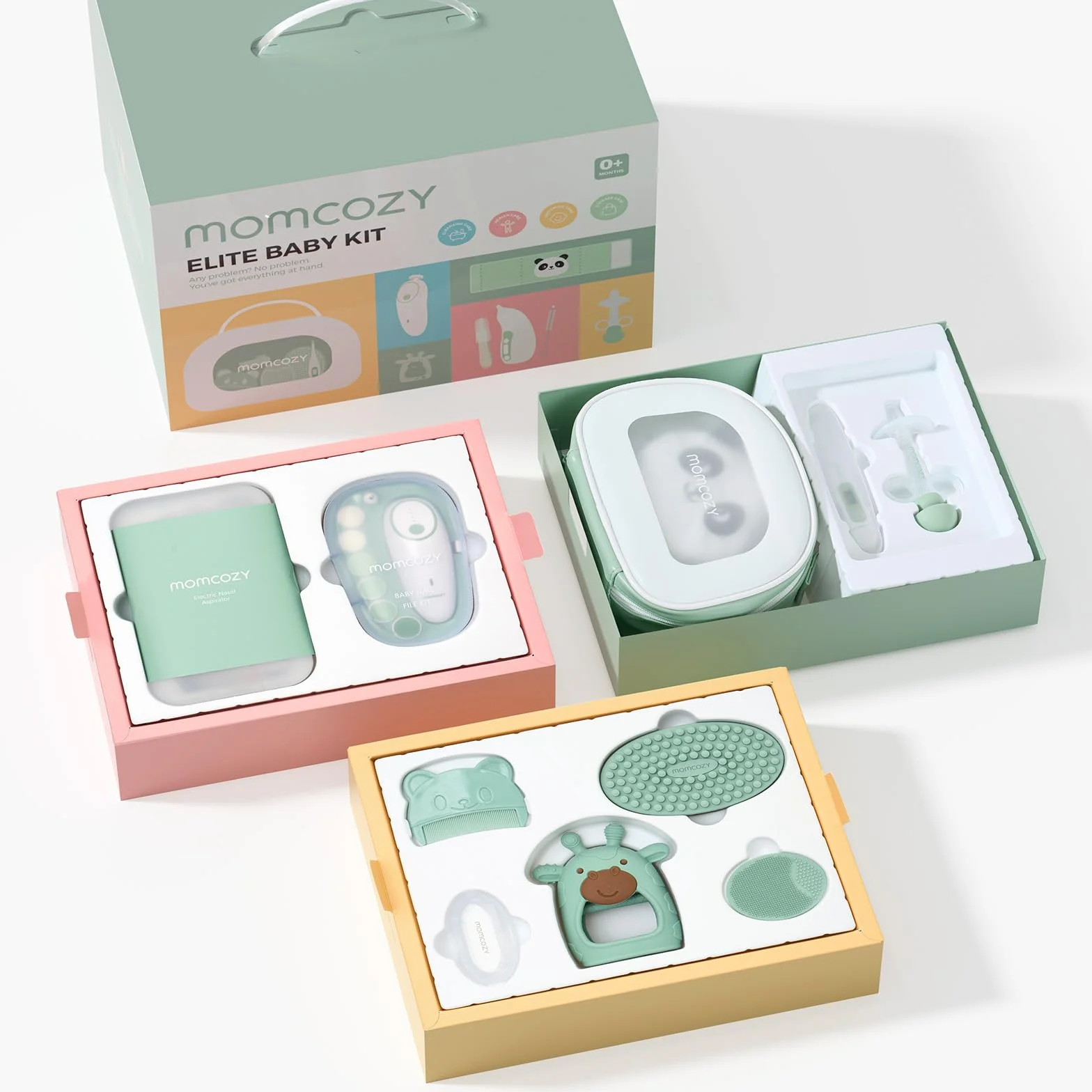 Momcozy Elite Zestaw Pielęgnacyjny dla Niemowląt, Premium Zestaw na Prysznic dla Niemowląt & Zestaw Wyposażenia Pierwotnego, do Pielęgnacji & Zdrowia & Czyszczenia, Elektryczna Pilniczka do Paznokci