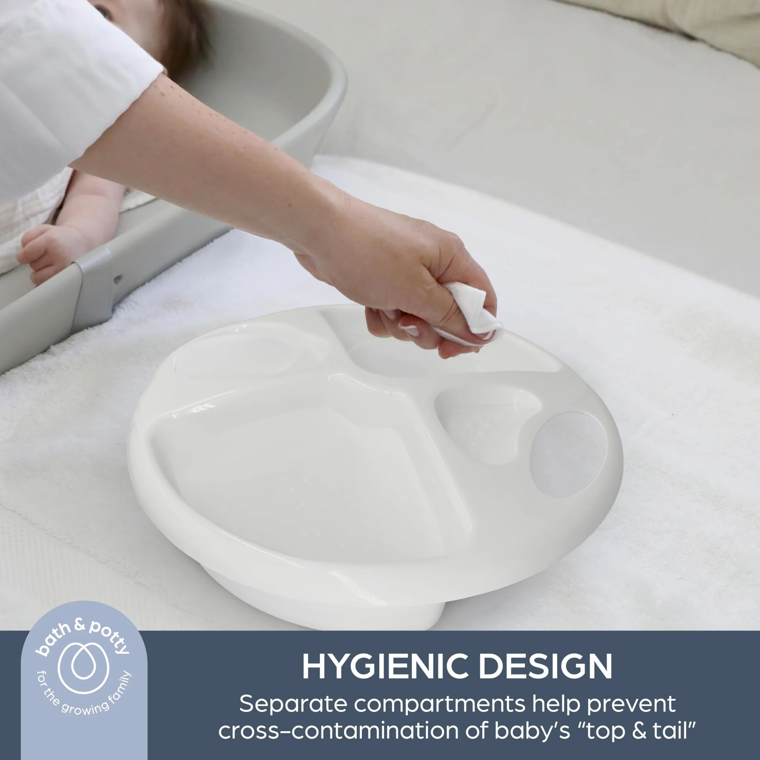 Dreambaby miska górna i ogonowa do kąpieli niemowląt, 2 miejsca na gąbki, ergonomiczna