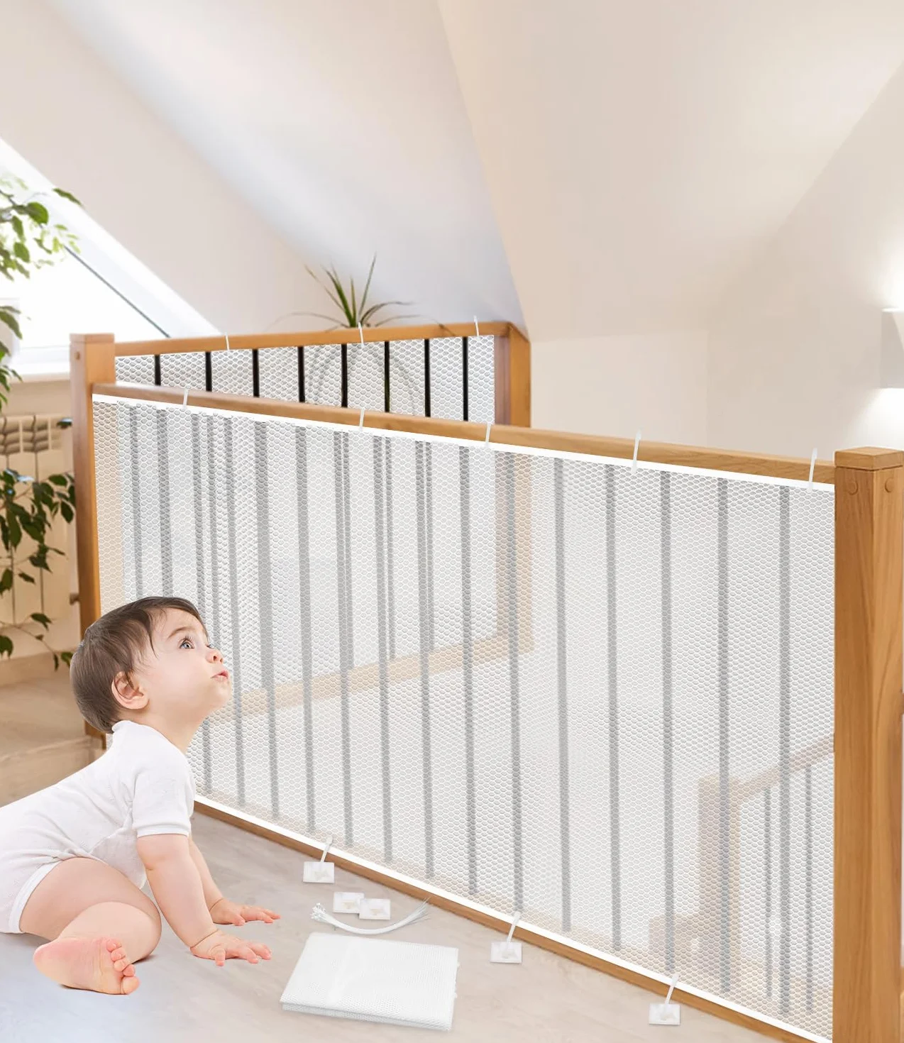 Siatka zabezpieczająca 300x90 cm Biały dla dziecka schody balkon ogrodzenie
