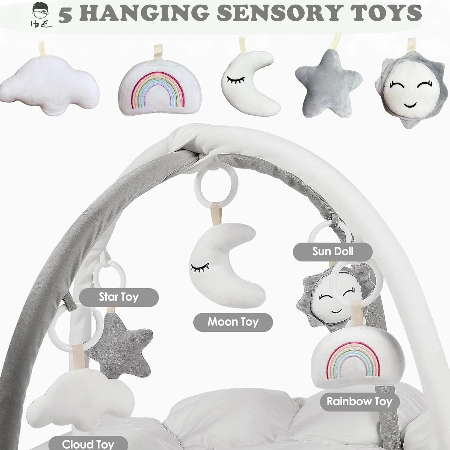 5 w 1 Siłownia Noworodka Wielofunkcyjna,Siłownia dla niemowląt z 5 zabawkami,Mata do zabawy dla dzieci Ewolucyjna siłownia Noworodka Siłownia Dzieci Tummy Time,Antypoślizgowa Zagęszczona