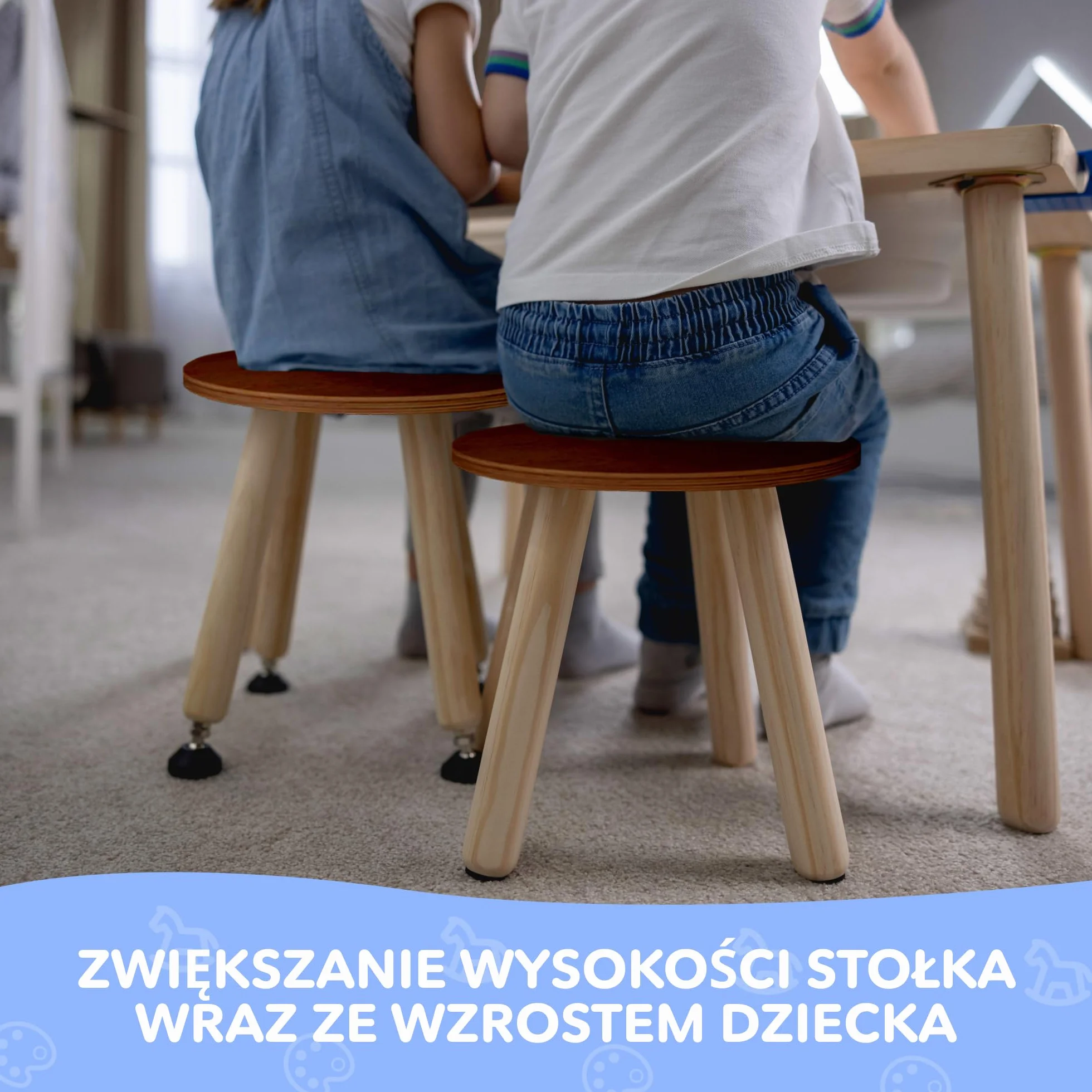 Cateam Drewniany taboret do schodków dla dzieci i małych dzieci – 1 zestaw – orzech – taboret dziecięcy z wysuwanymi nogami – sensoryczny taboret stołowy – okrągły taboret do siedzenia dla dzieci z