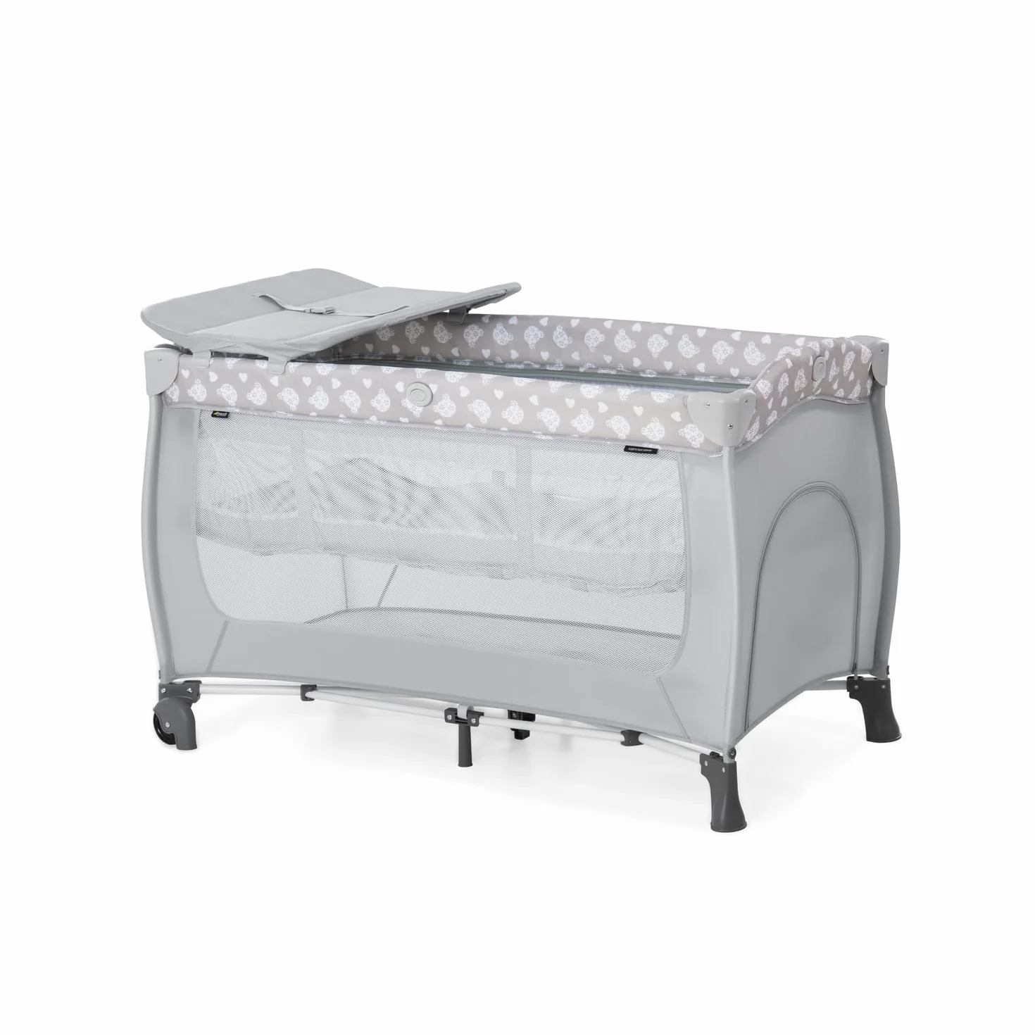 Hauck Zestaw łóżeczek Sleep N Play Center dla niemowląt i małych dzieci od urodzenia do 15 kg, 120 x 60 cm, stolik przewijany, drugi poziom, kółka, klapa boczna, składany, torba