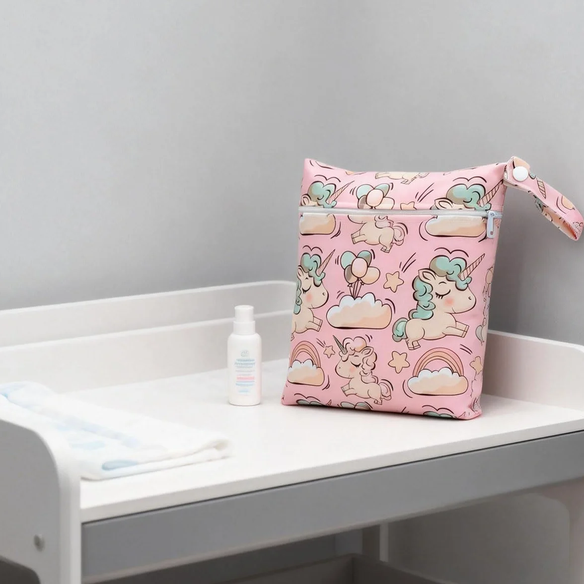 Wetbag torba na mokro do przedszkola, 2 sztuki, różowa jednorożec, wodoszczelna, przenośna, torba na pieluchy w podróży, mała torba na mokre rzeczy kąpielowe, wielokrotnego użytku, torba do