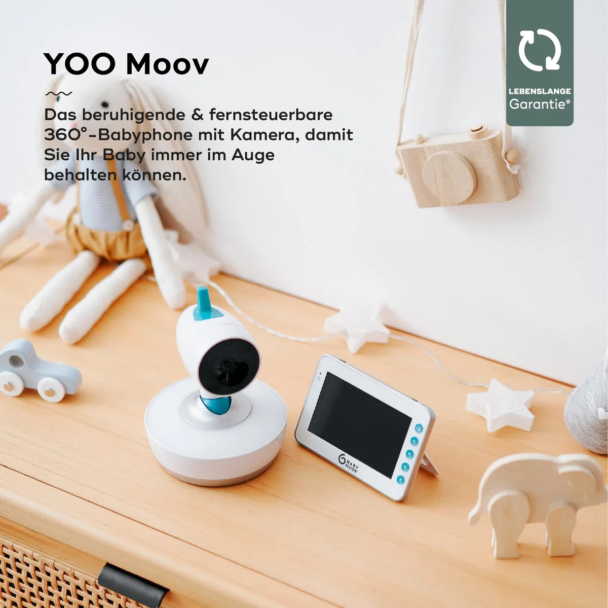 Babymoov YOO Moov Zmotoryzowana elektroniczna niania z kamerą i noktowizorem, 2-kierunkowa rozmowa zwrotna, zoom, zdalne obracanie i nachylenie, lampka nocna, wskaźnik temperatury