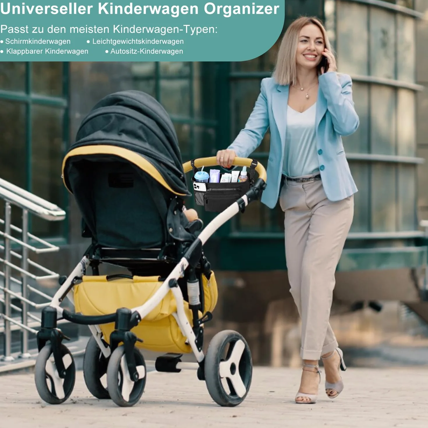 Uniwersalny organizer do wózka dziecięcego, z izolowanym uchwytem na napoje/uchwyt na kubek, duża pojemność, torba do wózka dziecięcego, dla noworodków