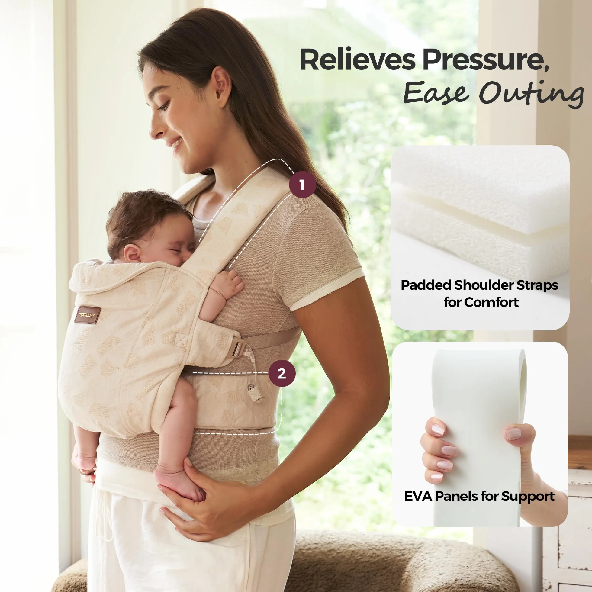 Momcozy Nosidełko dla noworodka od urodzenia | Ergonomiczna pomoc do noszenia z podparciem karku, lekkie i bezpieczne (3-11 kg), geometryczny wzór
