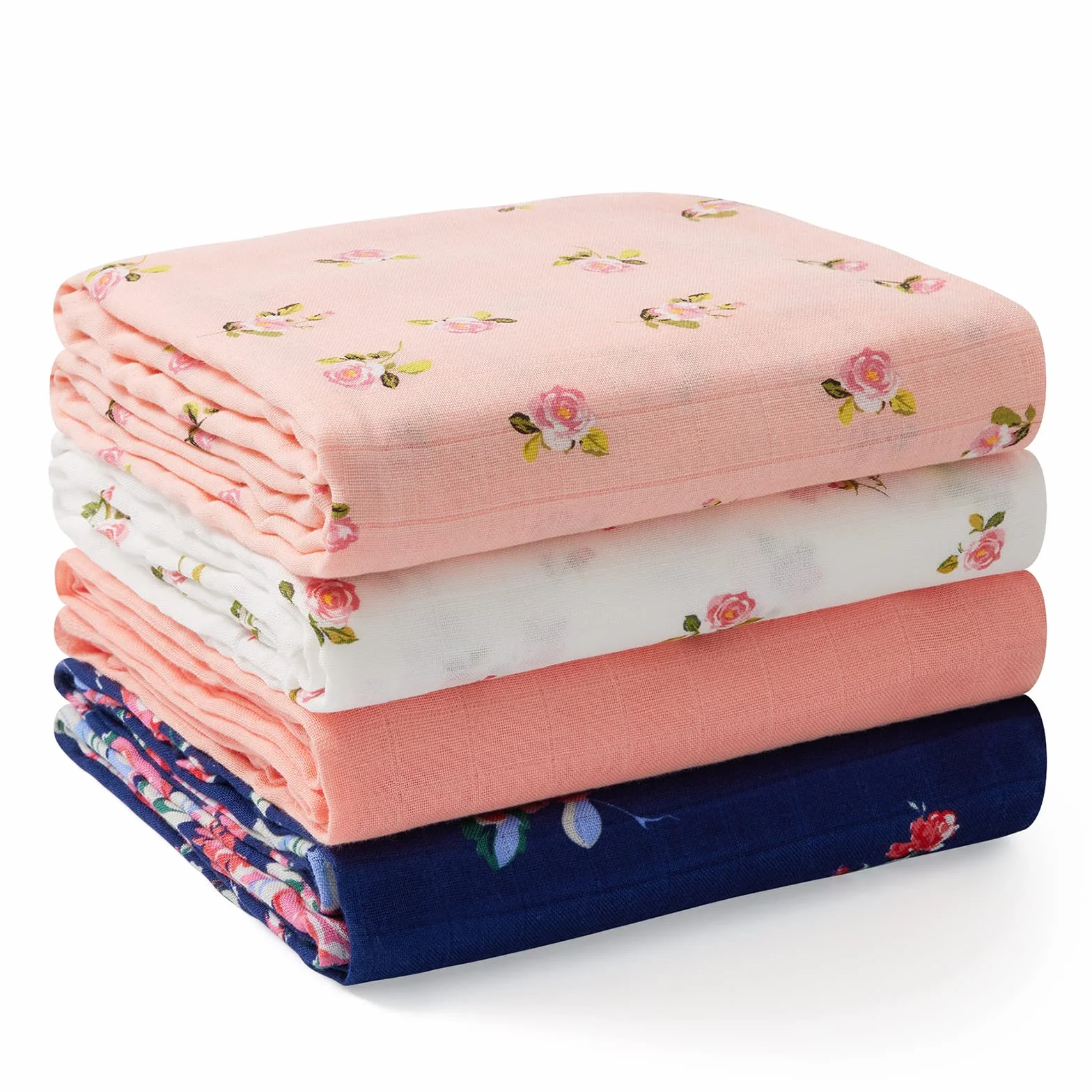 Momcozy Chusta dla niemowląt, 120 x 120 cm, zestaw 4 sztuk, pieluchy muślinowe z bawełny i bambusa, bawełna ekologiczna, chusta do przewijania dziecka, koc, kwiat