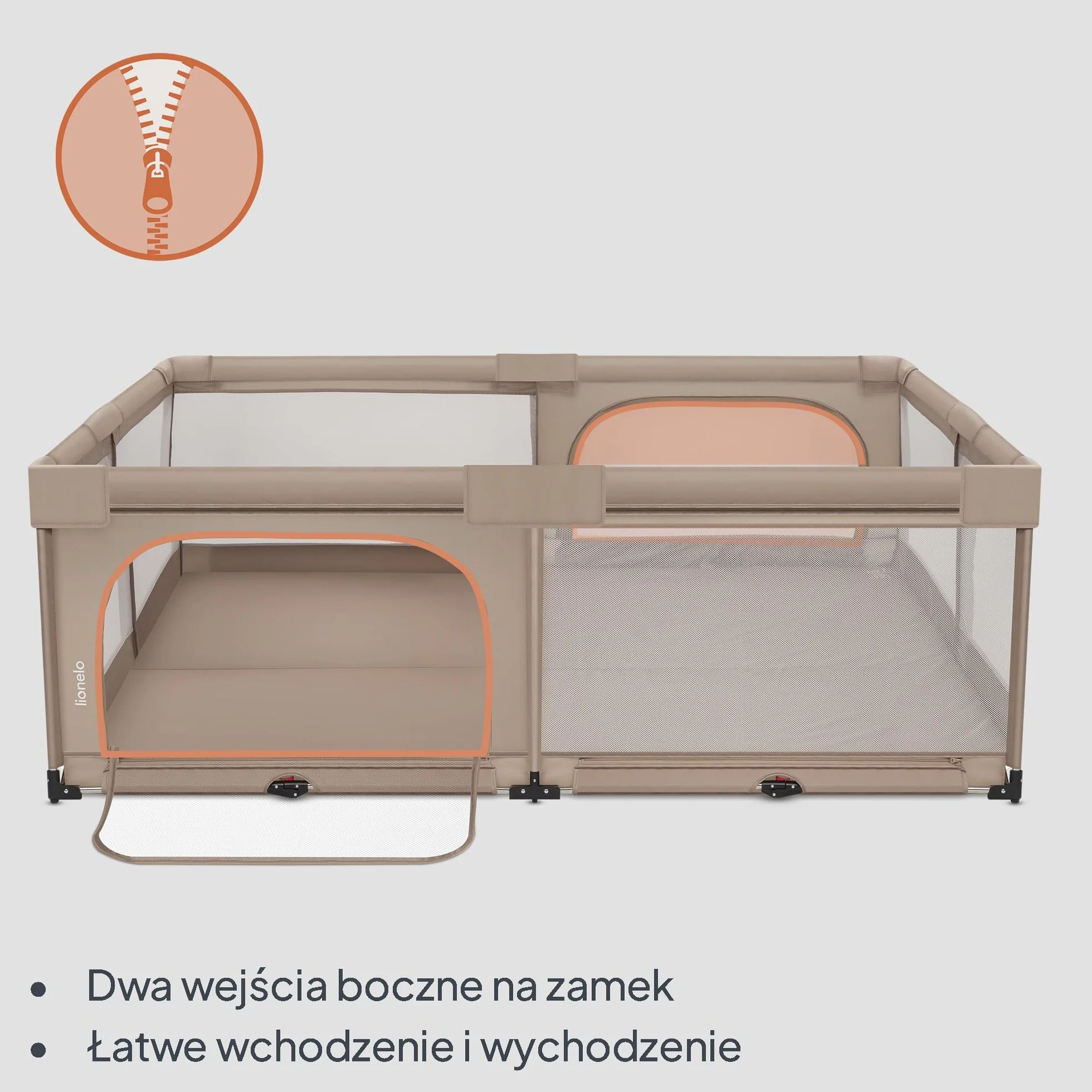 Lionelo Florence XL Easy Fold Kojec dla niemowląt, 180 x 200 cm, składany kojec dla niemowląt, bez montażu, 2 wejścia boczne z zamkiem błyskawicznym, oddychająca siatka, miękkie krawędzie, torba