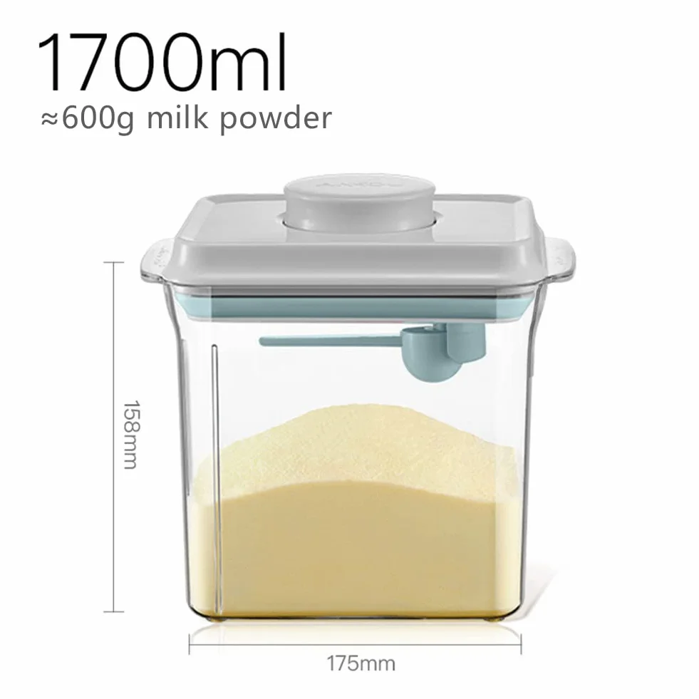 1,7 l, hermetyczny dozownik mleka w proszku, przenośna skrzynka na mleko w proszku, pojemnik na proszek z łyżeczką, obsługa jedną ręką, zdejmowany, do przechowywania mleka w proszku dla dzieci, owoców i żywności