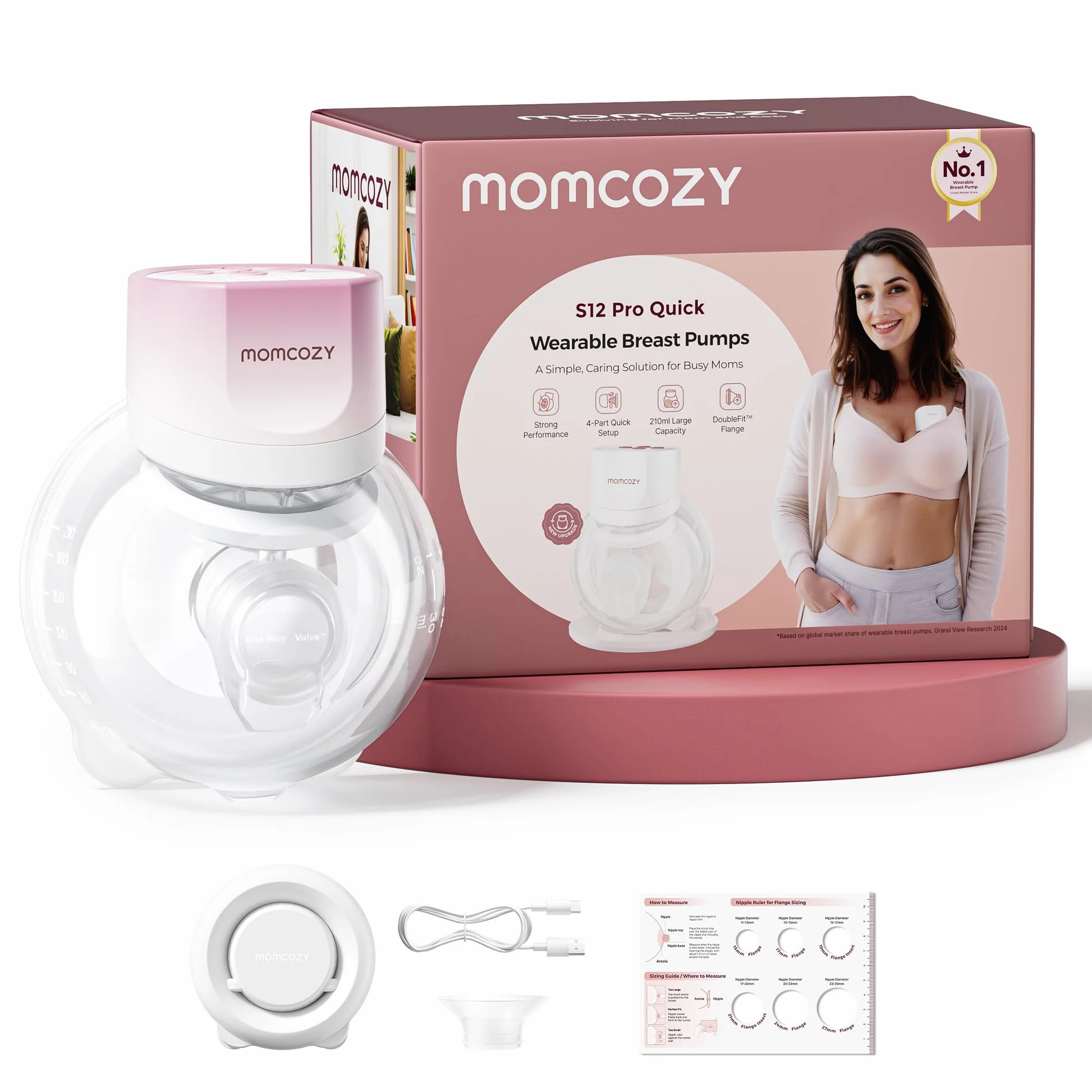 Momcozy S12 Pro Bezprzewodowy Laktator Elektryczny DoubleFit™ 3 Tryby 9 Poziomów Różowy