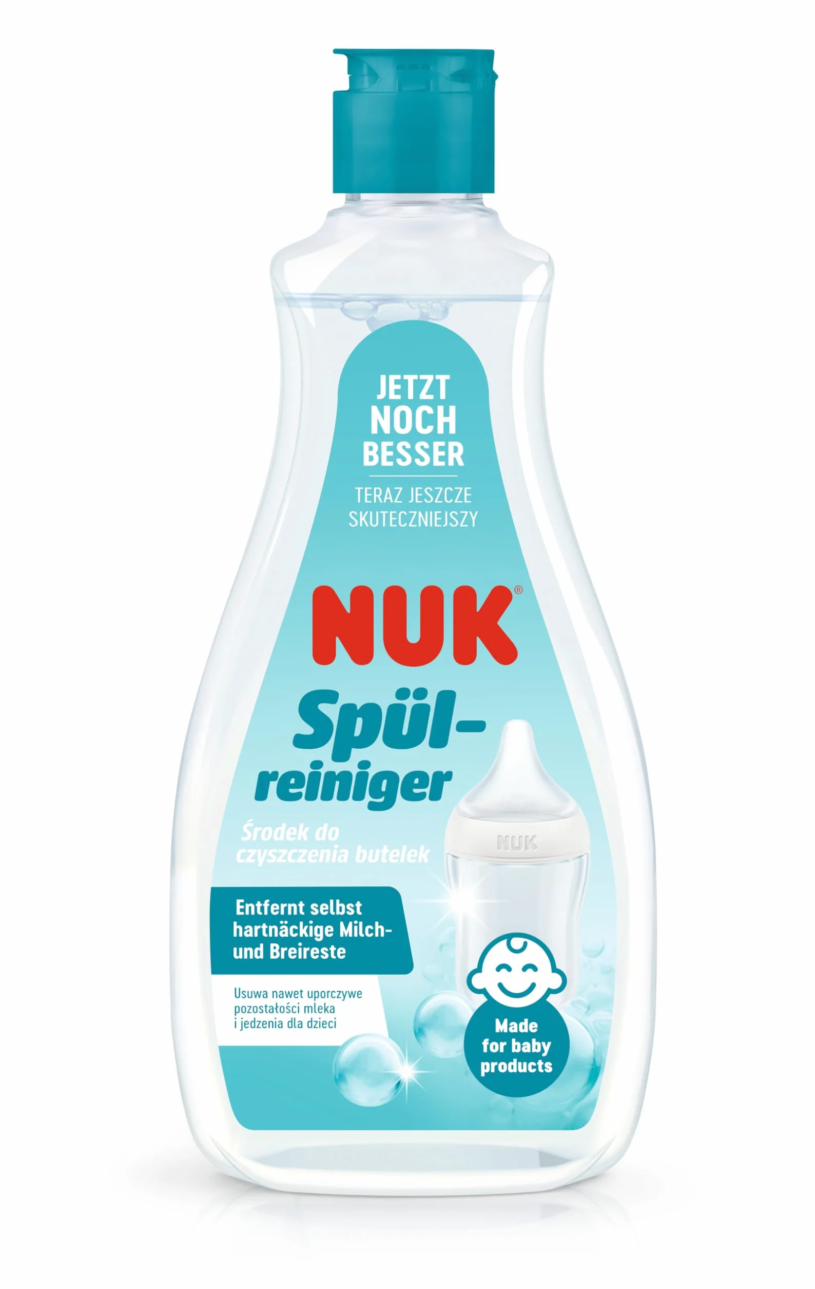 NUK Środek do mycia naczyń do butelek dla niemowląt | 500 ml | idealny do czyszczenia butelek dla niemowląt, nuklem i akcesoriów | środek czyszczący bez substancji zapachowych | neutralne pH | butelka