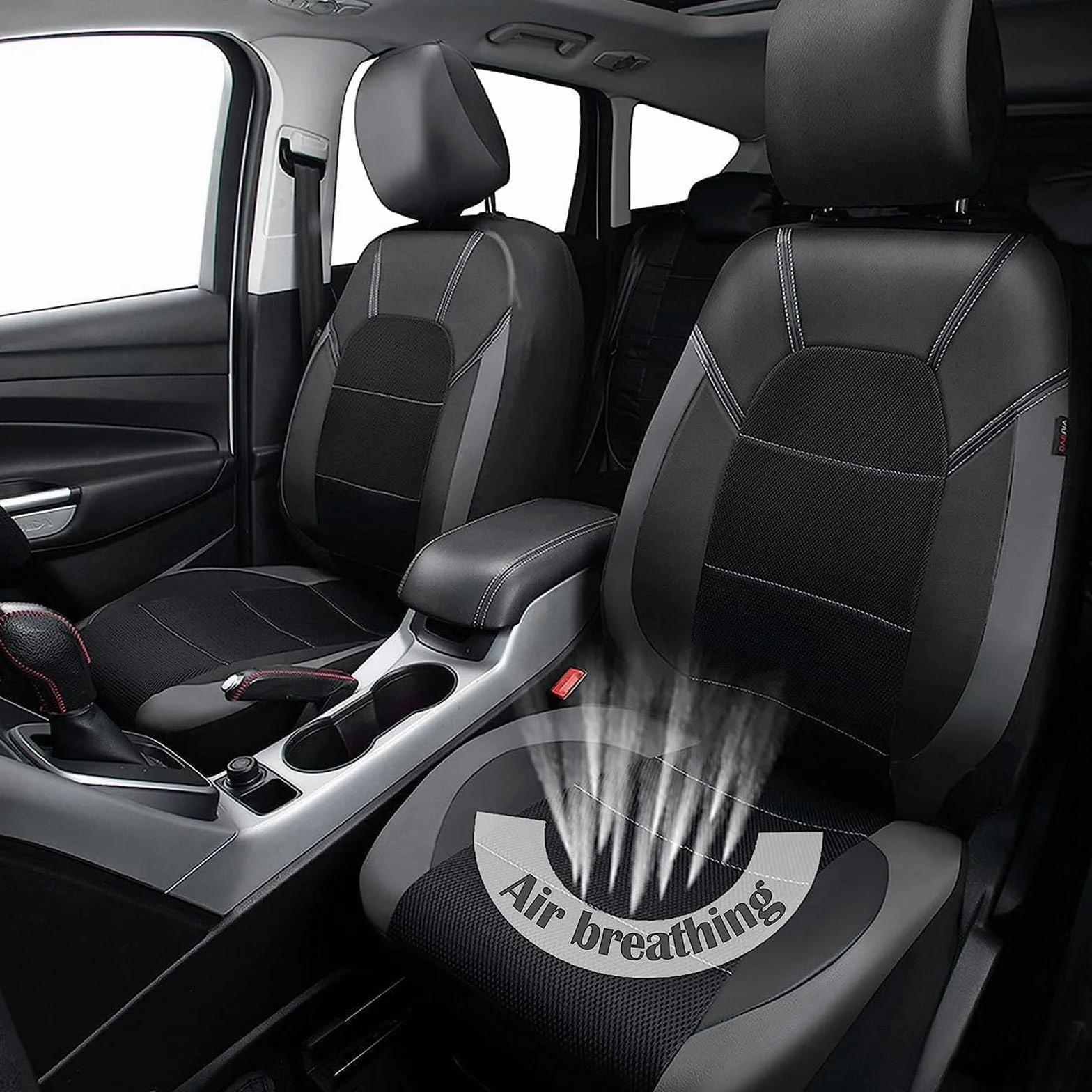 Pokrowiec na fotel samochodowy do Hyundai Bayon/Bayon Hybrid 2021-2026, przednie tylne siedzenie, oddychający, czarno-czerwony
