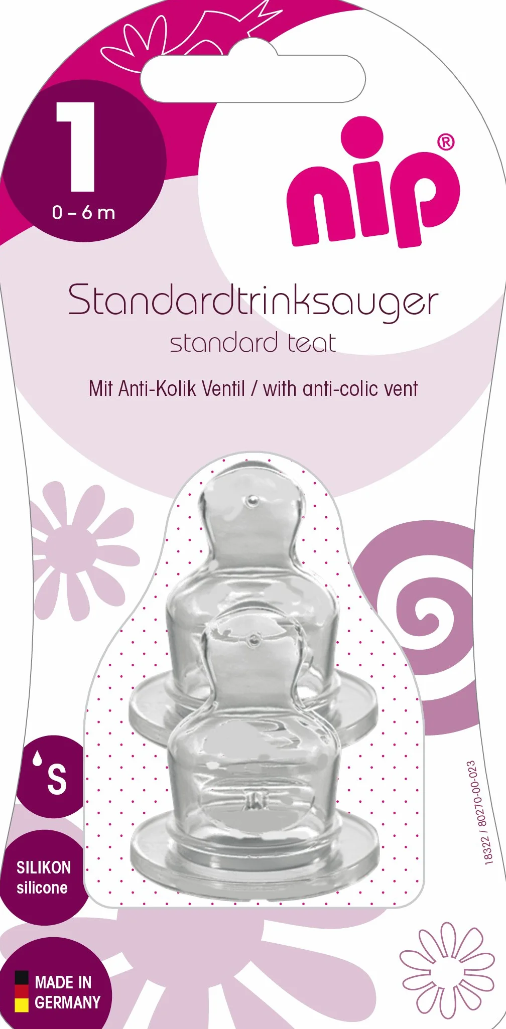 NIP Standardowy Smoczek do picia anatomiczny, silikon, 0-6 miesięcy, rozmiar S, herbata