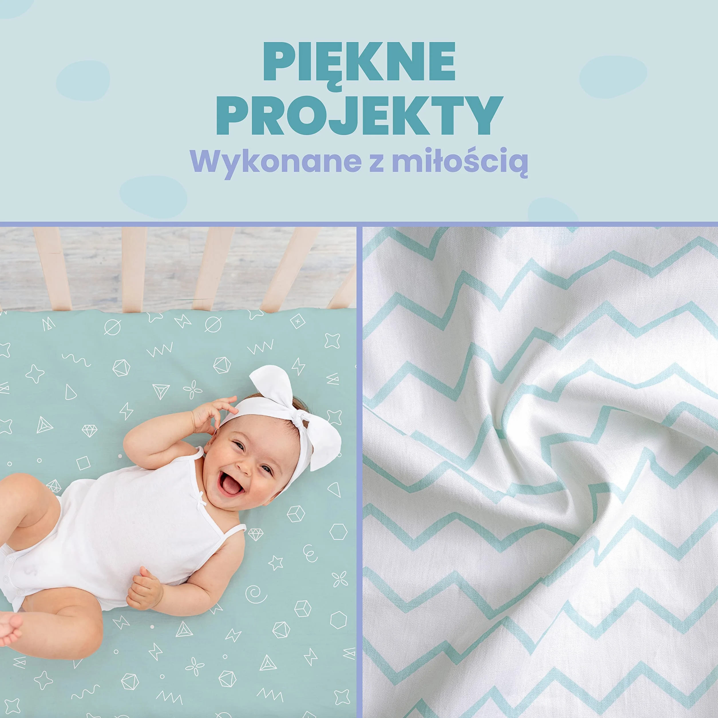 Zestaw 2 x 100% Bawełniane Prześcieradła z Gumką - 1 x 100% Wodoodporny Pokrowiec na Materac - Zestaw 3-55x90cm - Niebieski