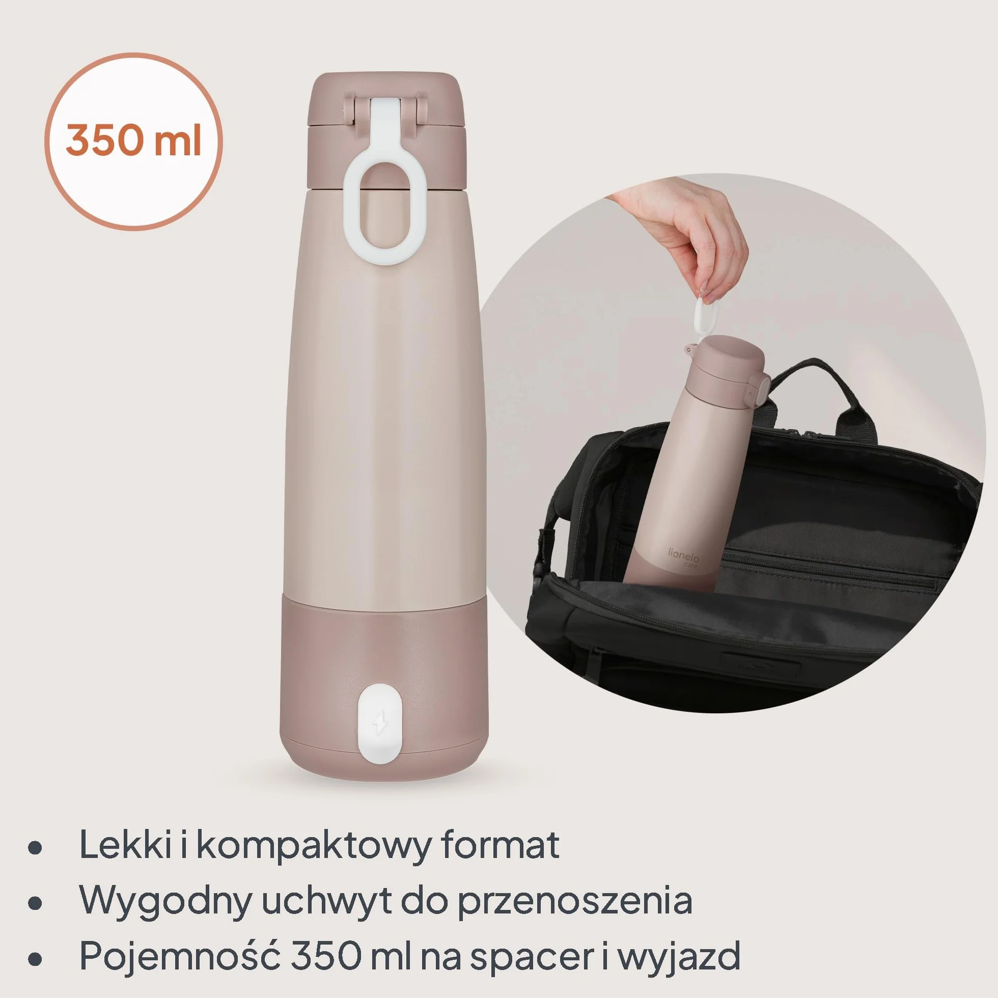 Lionelo Thermup przenośny podgrzewacz do butelek bezprzewodowy stal nierdzewna 37-55°C