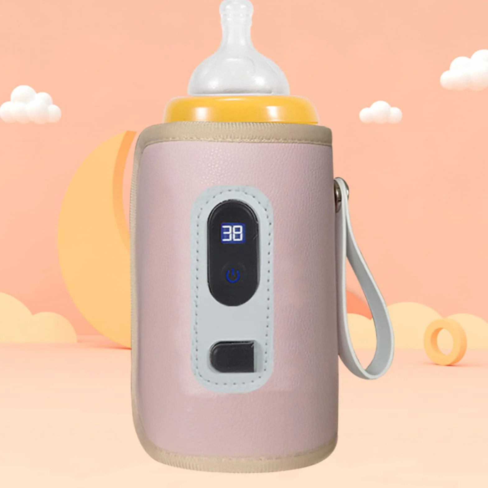 Precyzyjny podgrzewacz do butelek dla niemowląt – podgrzewanie USB z ekranem LCD, regulacją temperatury i funkcją przenośną, kolor różowy