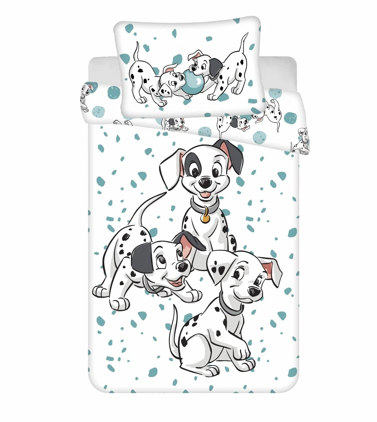 Disney Pościel dla niemowląt z 101 dalmatyńczykiem z poszwą na kołdrę i poszewką na poduszkę dla chłopców i dziewcząt, z rodziną jonową dalmatyńczyków, biały
