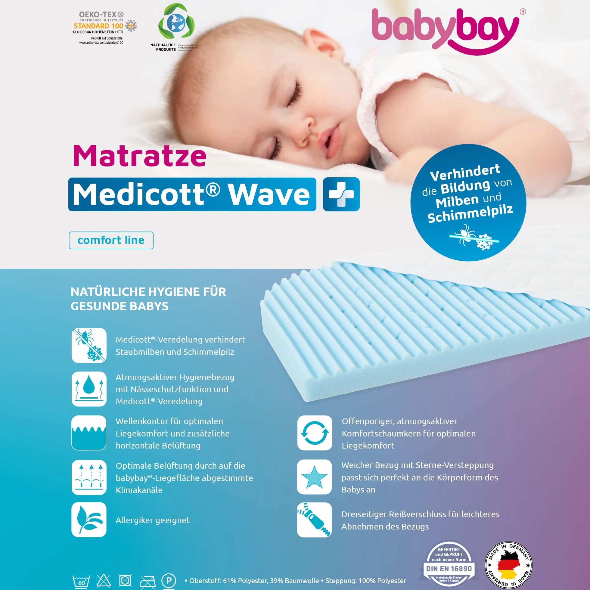 babybay Łóżko pomocnicze materac MediTex Wave Comfort Boxspring