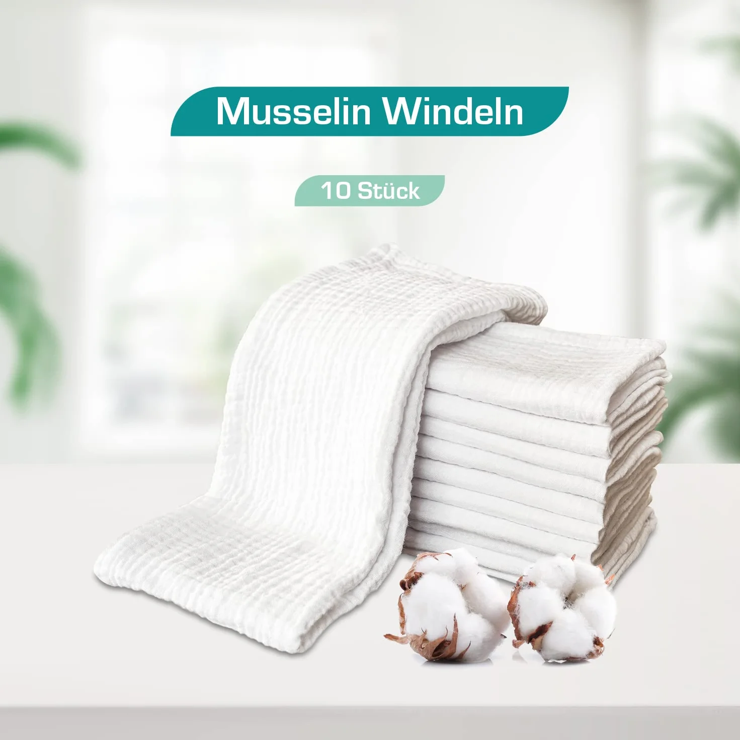 PLUMERI Myjki muślinowe 30x30 cm, 10 szt., Biały – 100% muślin bawełniany, OEKO-TEX, miękkie myjki i chusteczki, prezent na narodziny