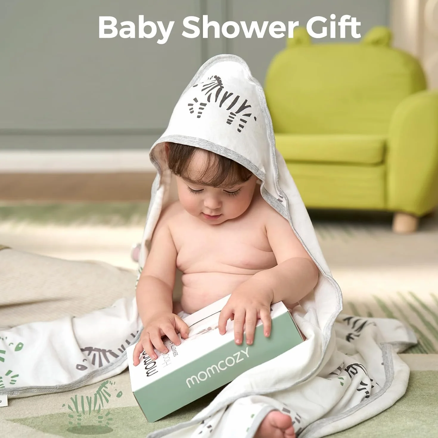 momcozy Ręcznik kąpielowy z kapturem dla niemowląt, zestaw 2 szt., ręcznik kąpielowy z kapturem i bawełnianym materiałem frotte, duży 90 x 90 cm, zestaw ręczników kąpielowych dla chłopców