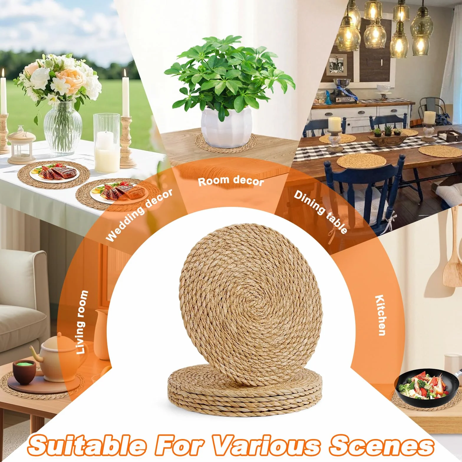 Okrągłe podkładki z wikliny hiacynt wodny 30 cm boho na stół
