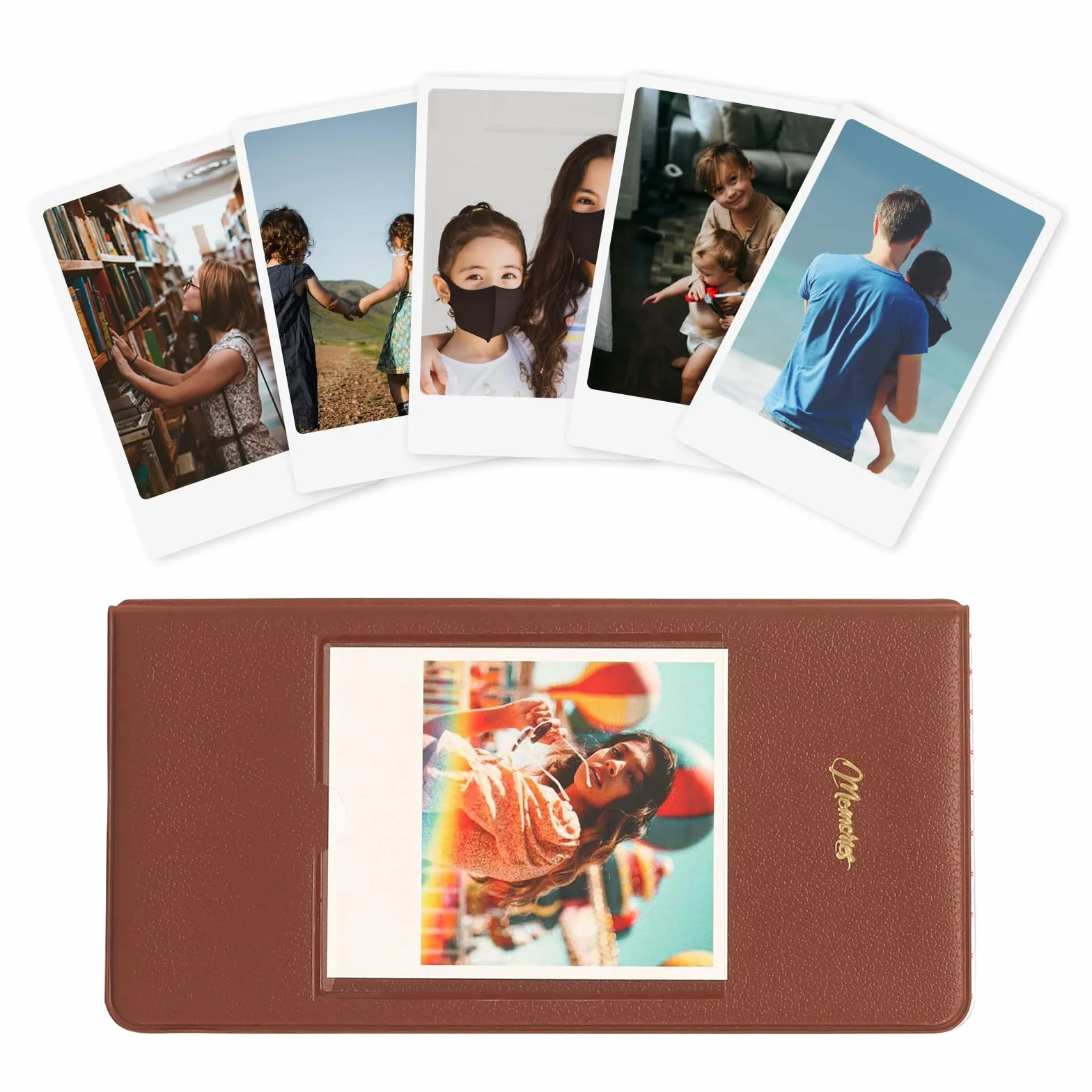 VOVMOEYA 64 kieszonkowy album fotograficzny do Fujifilm Instax Wide 400/300/210, do aparatów Polaroid, slip In Photo Book Album 16-Page Holds 64 Pictures 8,5 x 10 cm Camera Film Storage-Brown