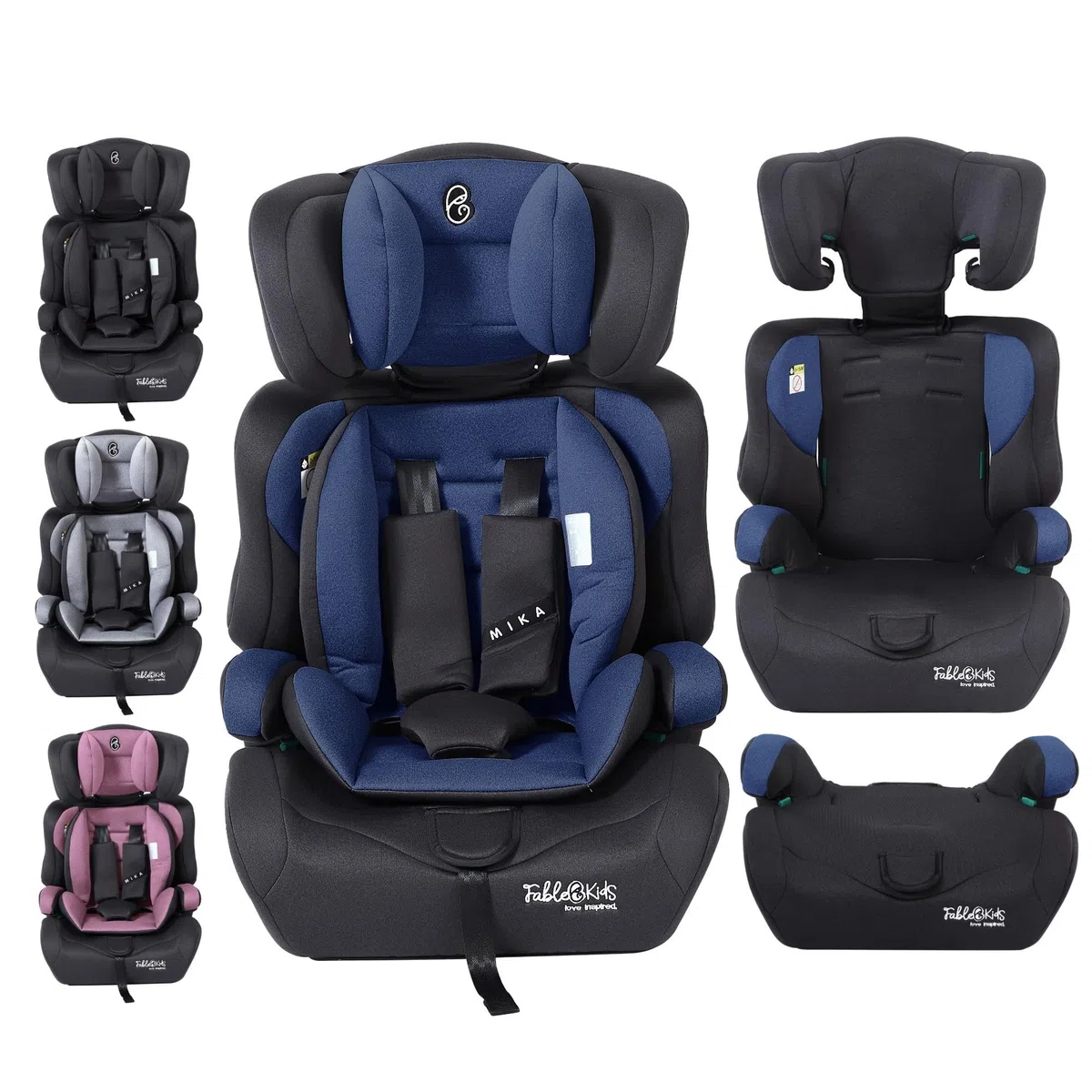 FableKids Fotelik dziecięcy | 5-punktowe szelki bezpieczeństwa | Grupa 1+2+3 dla 9-36 kg | Regulowany zagłówek | Zdejmowane oparcie | Regulowane (44 x 44 x 66-78 cm) (niebieski)
