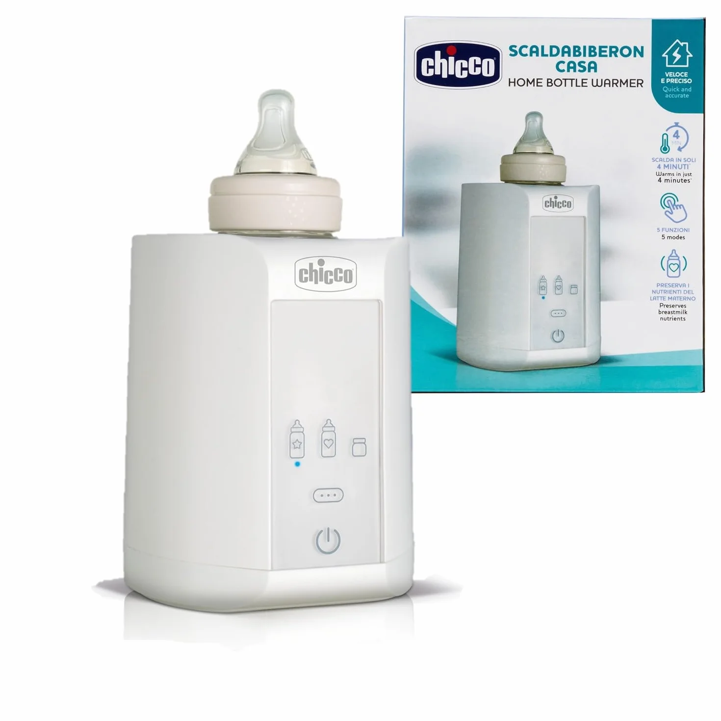 Chicco Podgrzewacz do butelek domowych, podgrzewacz do butelek z 2 programami i automatycznym wyłączaniem, podgrzewa do idealnej temperatury - podgrzewacz do żywności dla niemowląt, odpowiedni do