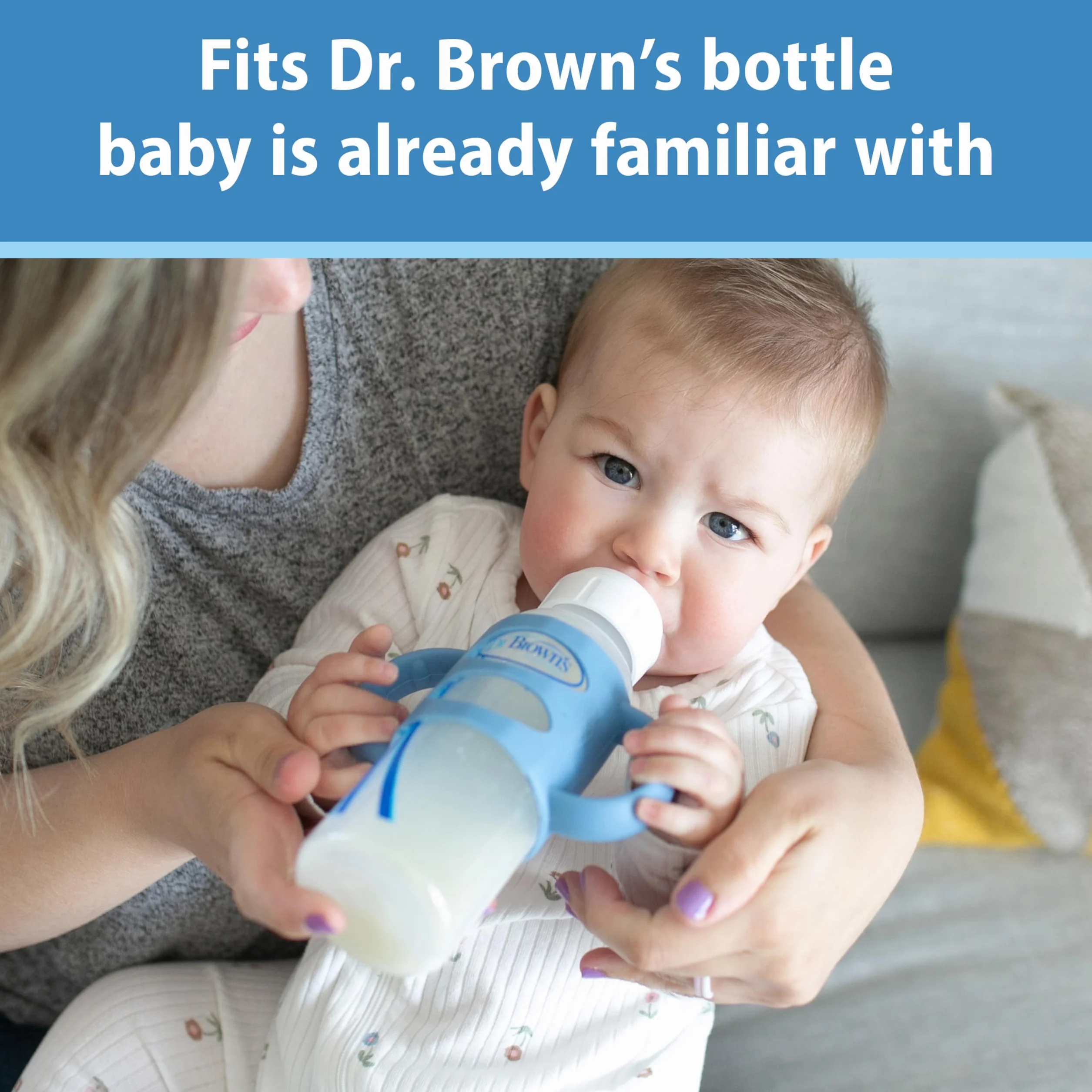 Dr. Brown’s Milestones 100% Silicone Baby Bottle Handles, Narrow, Blue, Green, Gray, 3 Pack, 4m+