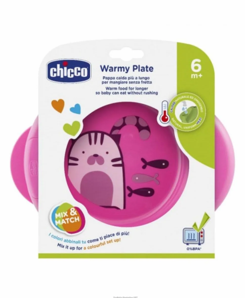 Chicco Termiczny Talerz dla Dzieci ze Zbiornikiem na Gorącą Wodę, Talerz z Antypoślizgową Podstawą, 6+ miesięcy, różowy