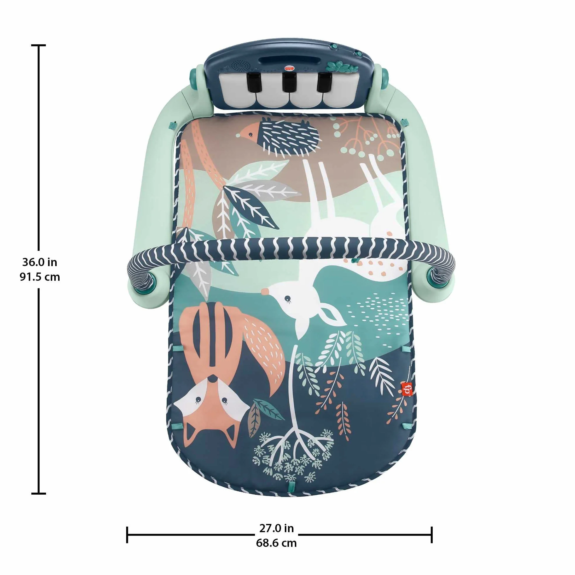 Fisher-Price Mata edukacyjna z pianinkiem, zabawa muzyczna na brzuszku i na siedząco, dla noworodków i niemowlaków, jelonek, jeż, lis HKX37