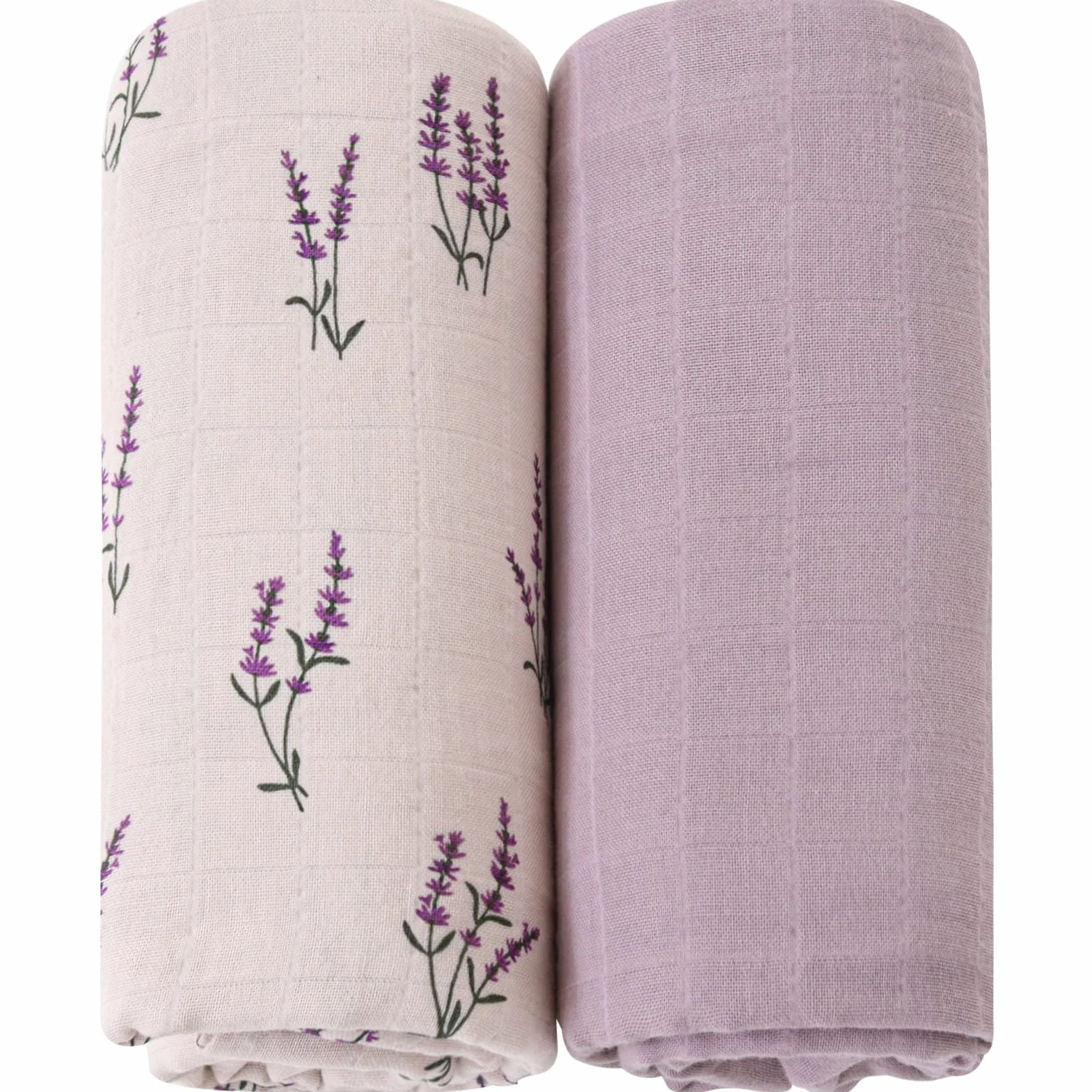 Lebze LifeTree 2-pak dziecięcy muślinowy koc, 100% organiczna bawełna muślinowe koce dla niemowląt, koce do owijania 120x120 cm, lawenda i mauve