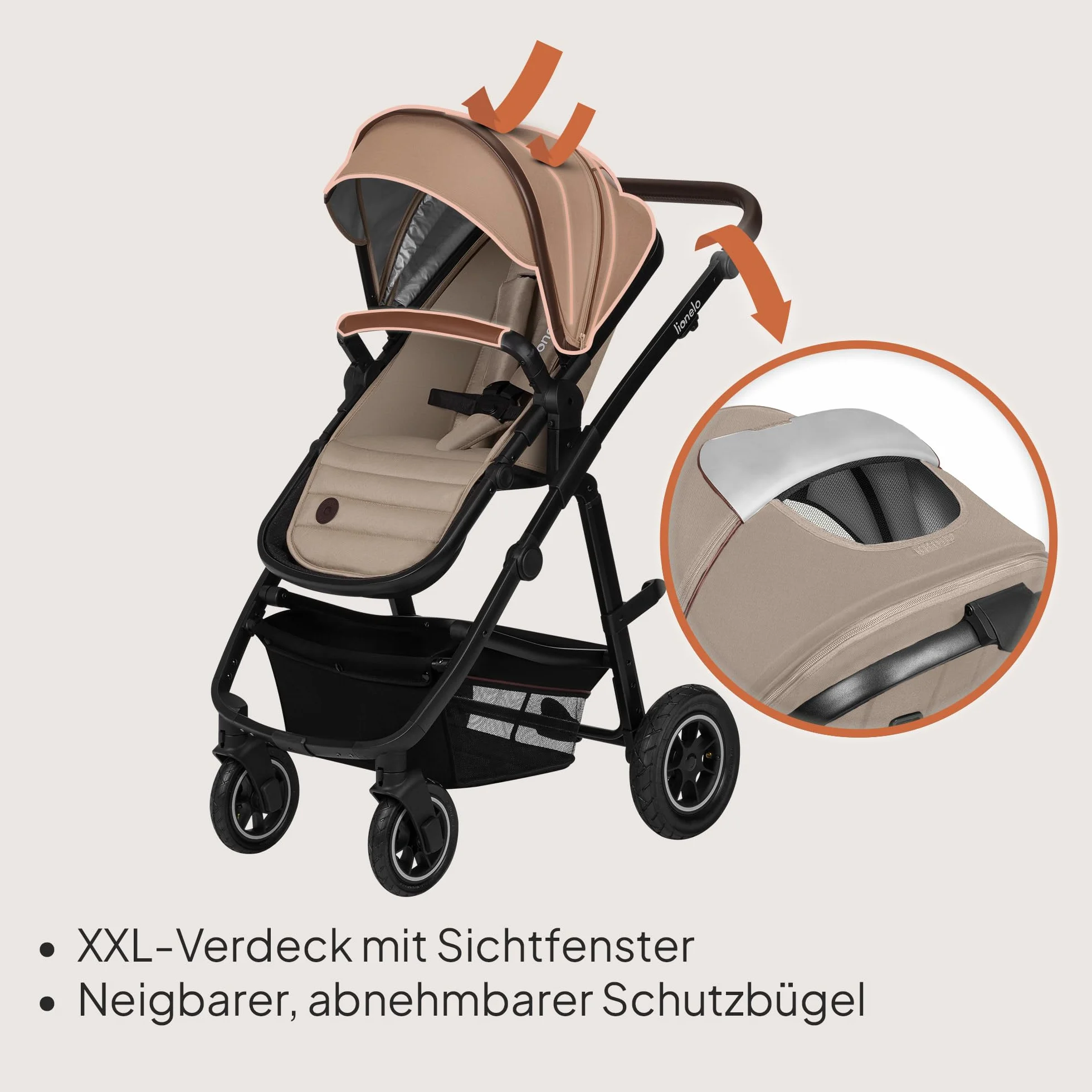LIONELO Amber Wózek dziecięcy kombi 3 w 1, zestaw sportowych siedzisk, mocna, wanienka dla niemowląt, torba na fotel samochodowy, ochrona przed deszczem, dach XXL z ochroną przed słońcem