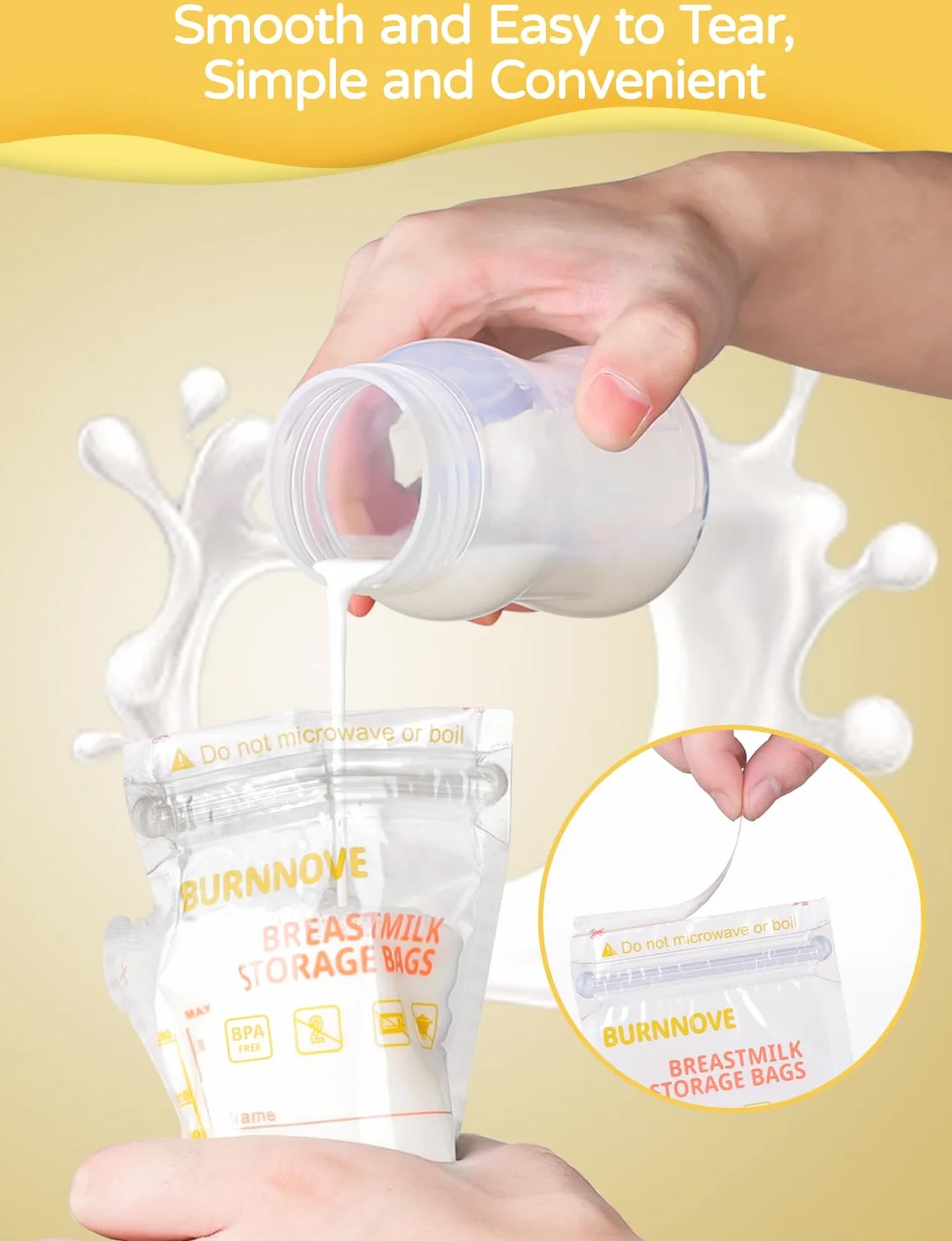 BURNNOVE Torebki do Przechowywania Mleka Matki 130 torebek 250 ml Bez BPA Podwójny zamek Błyskawiczny Szczelne Zagęszczone i Bezwonne Wstępnie Sterylizowane Można Zamrażać
