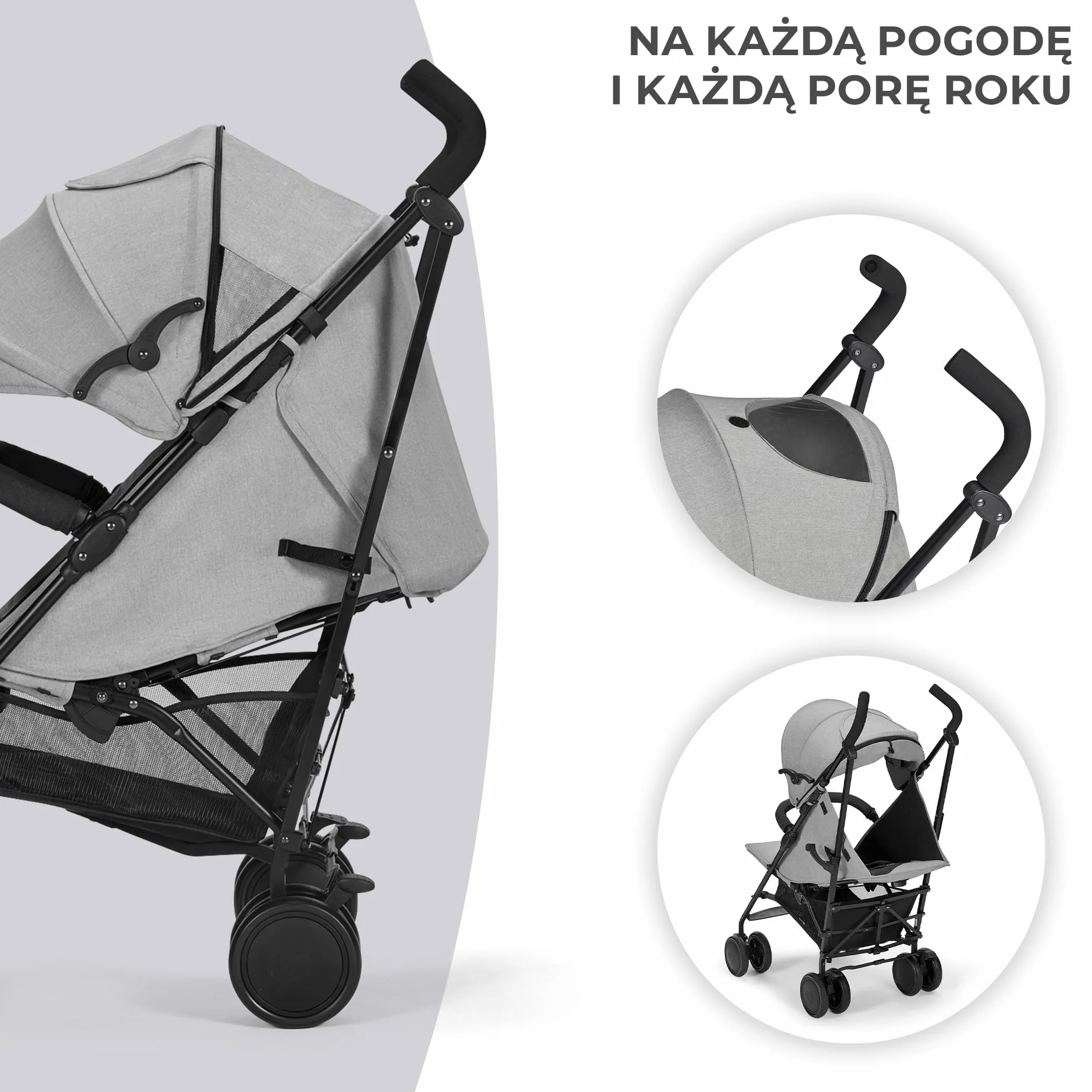 kk Kinderkraft Lekka spacerówka SIESTA, Wózek parasolka, Regulacja oparcie do pozycji leżącej, Powiększana budka, Szybkie i łatwe składanie do kompaktowych rozmiarów, aż do 22 kg, Szary