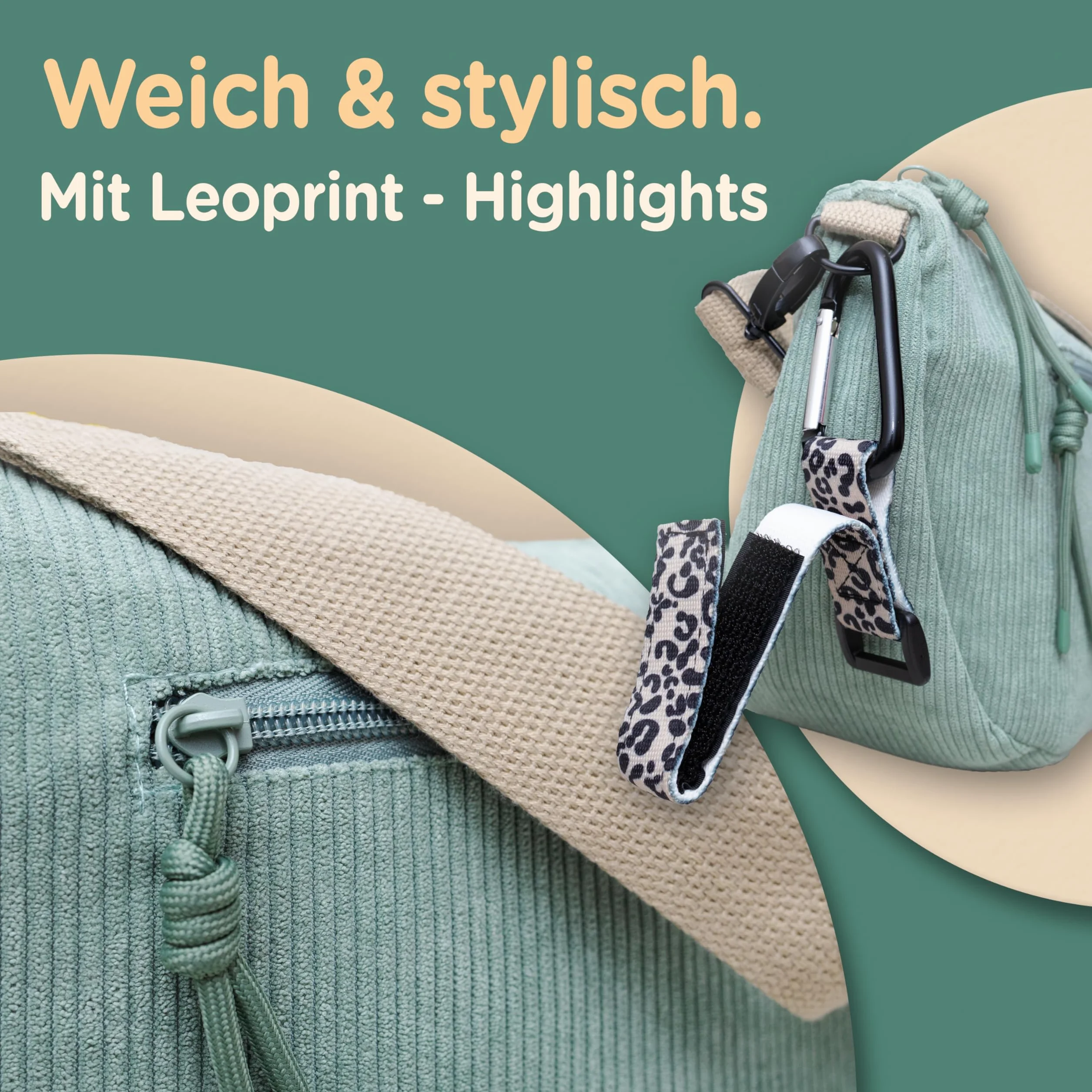 Jubi Torba do przewijania Moon Bag ze sztruksu miętowego – organizer do wózka dziecięcego z mocowaniem do wózka dziecięcego, torba crossbody dla kobiet, mała torba do przewijania z przegródkami i