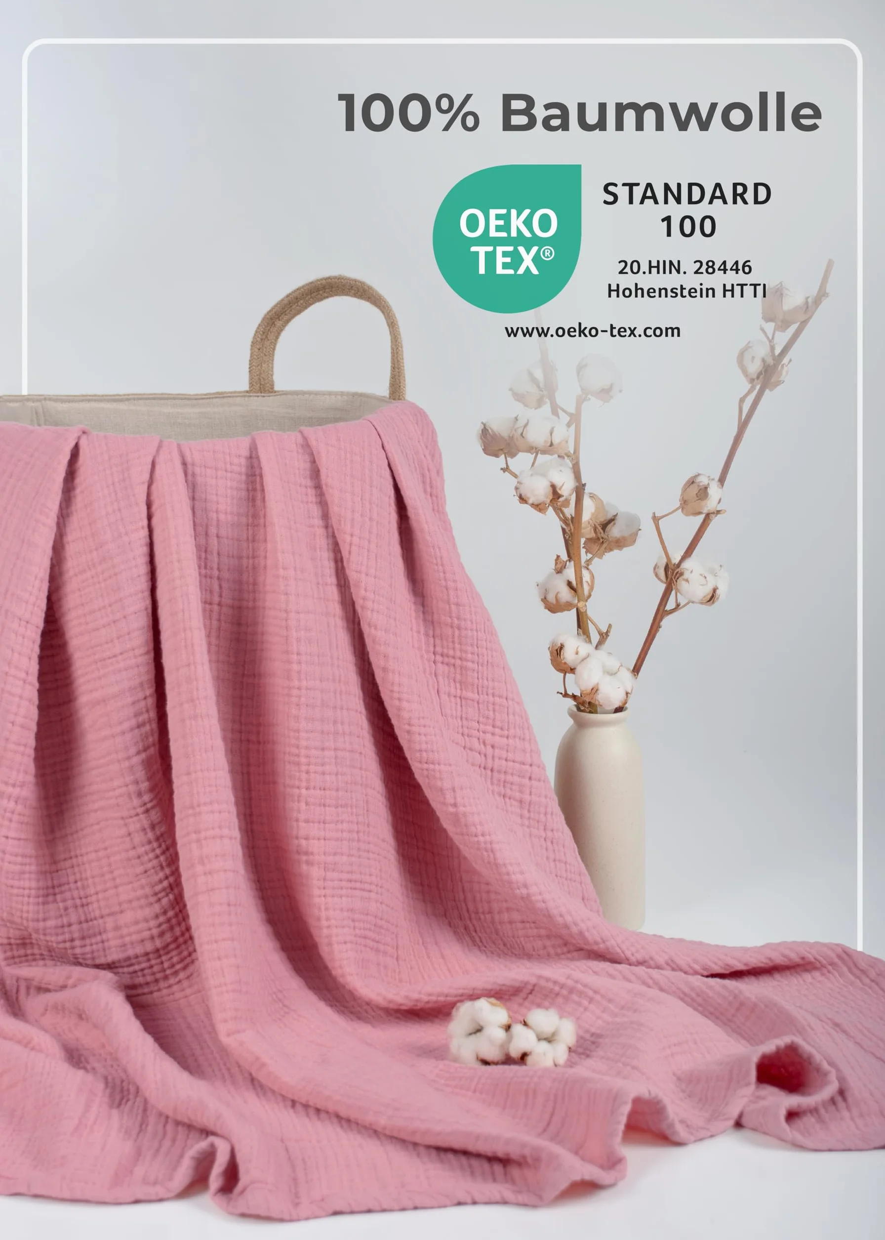 LAYNENBURG Muślinowy kocyk dziecięcy premium 120 x 120 cm – 4-warstwowy koc ze 100% bawełny – Oeko-TEX 100 – koc do wtulania się lub śpiocha, otulacz, śliniaczek dla niemowląt, noworodków i dzieci