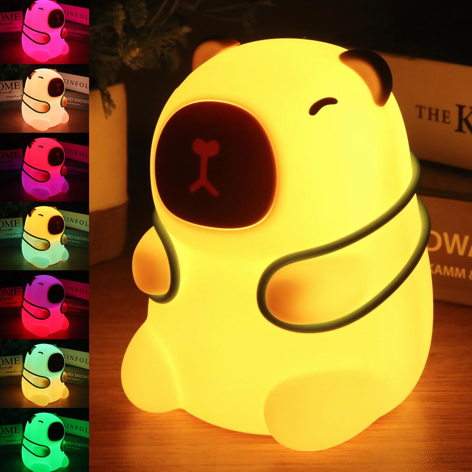 Mineup Kapibara lampka nocna, silikonowa lampka nocna dla niemowląt, kapibara, kapibara, lampka nocna z funkcją dotykową, pluszowa kapibara, do pokoju dziecięcego, salonu, na urodziny, Boże Narodzenie